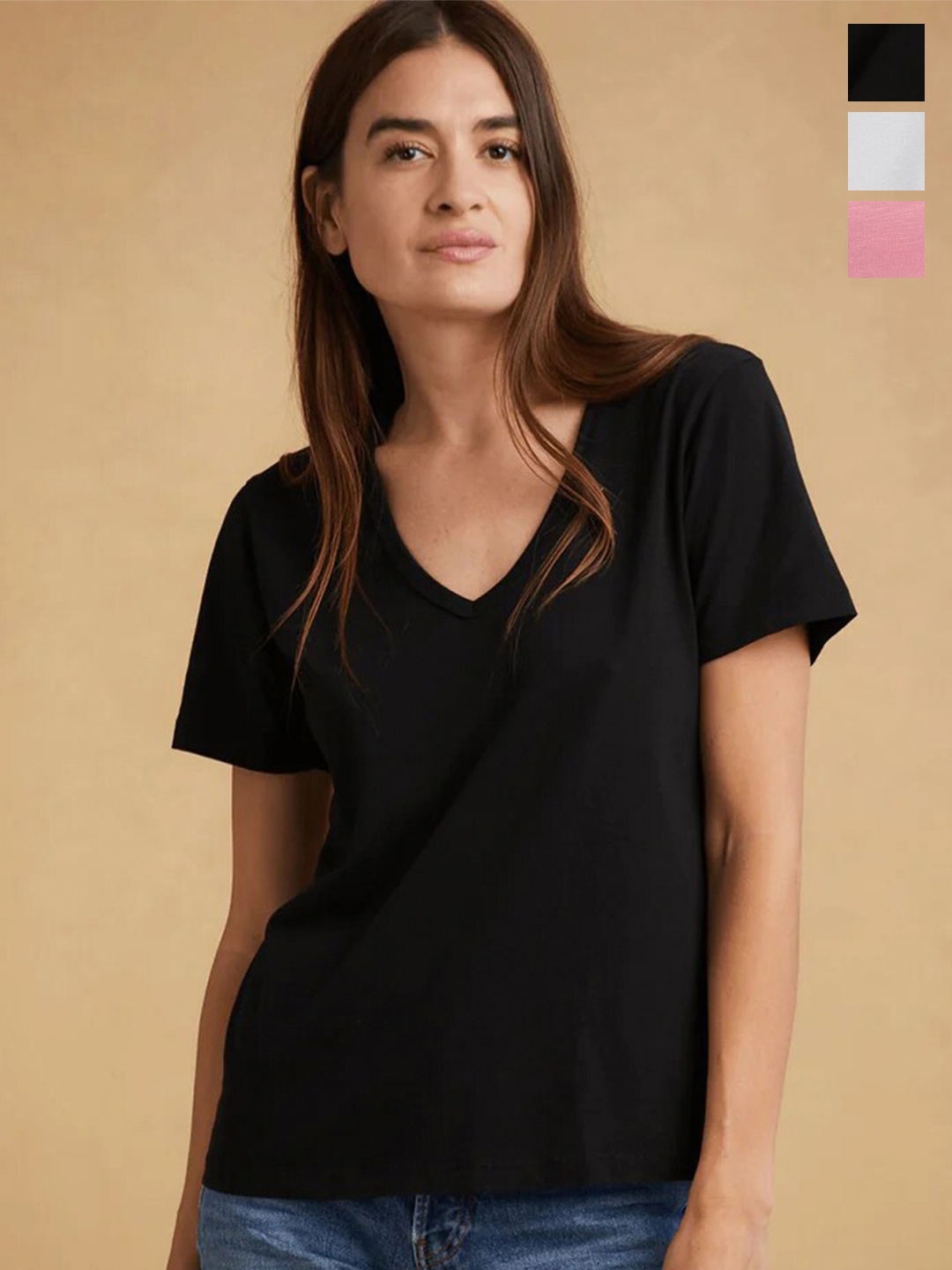 

COLOR CAPITAL Pack Of 3 V-Neck Relaxed Fit T-shirt, Black