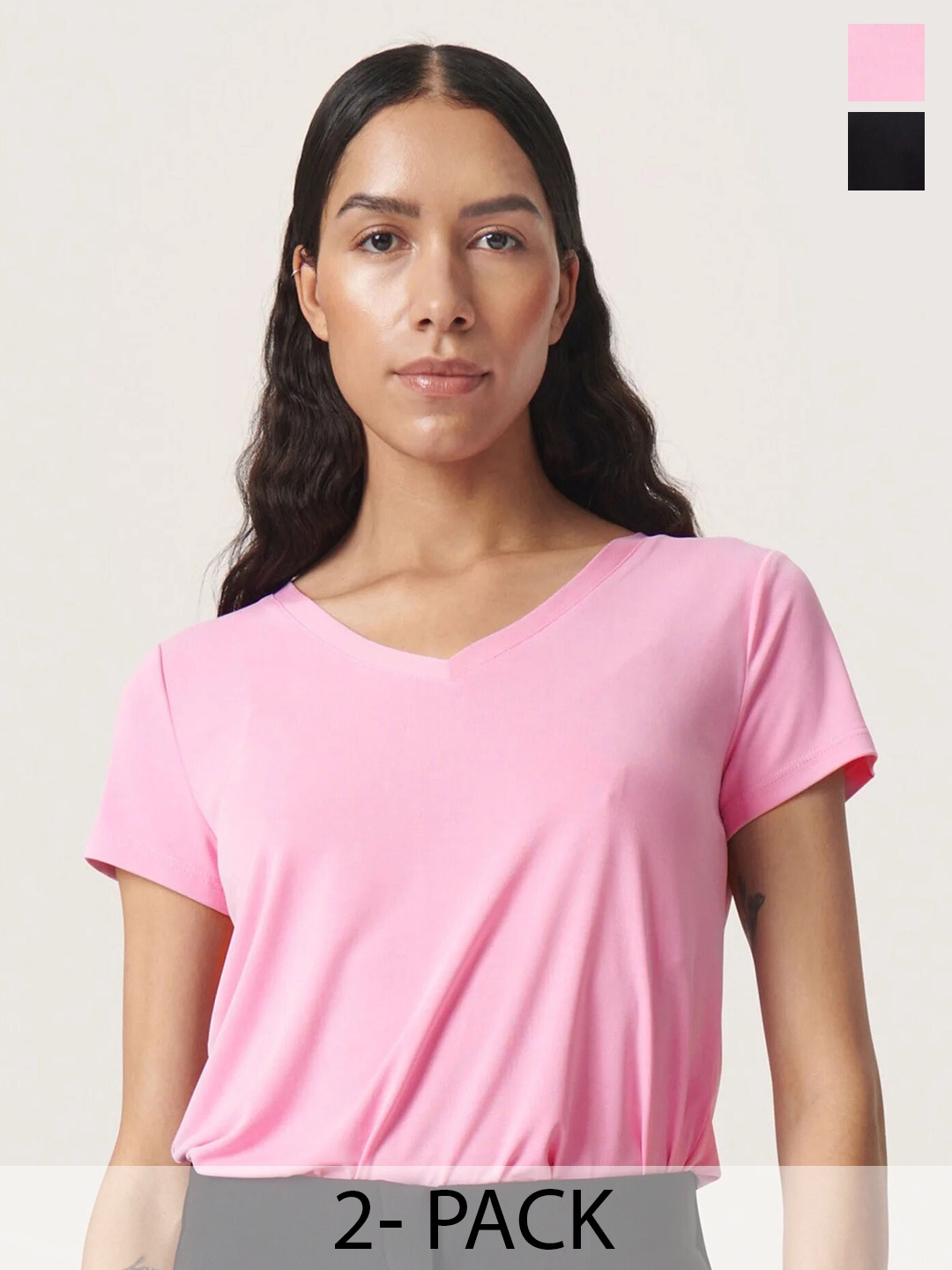 COLOR CAPITAL Pack Of 2 V-Neck Relaxed Fit T-shirt, Black