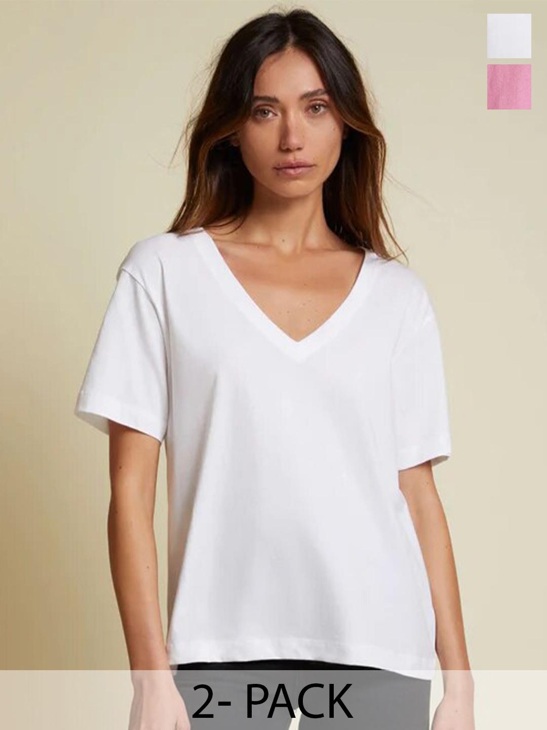 

COLOR CAPITAL Pack Of 2 V-Neck Drop-Shoulder Sleeves Relaxed Fit T-shirts, White