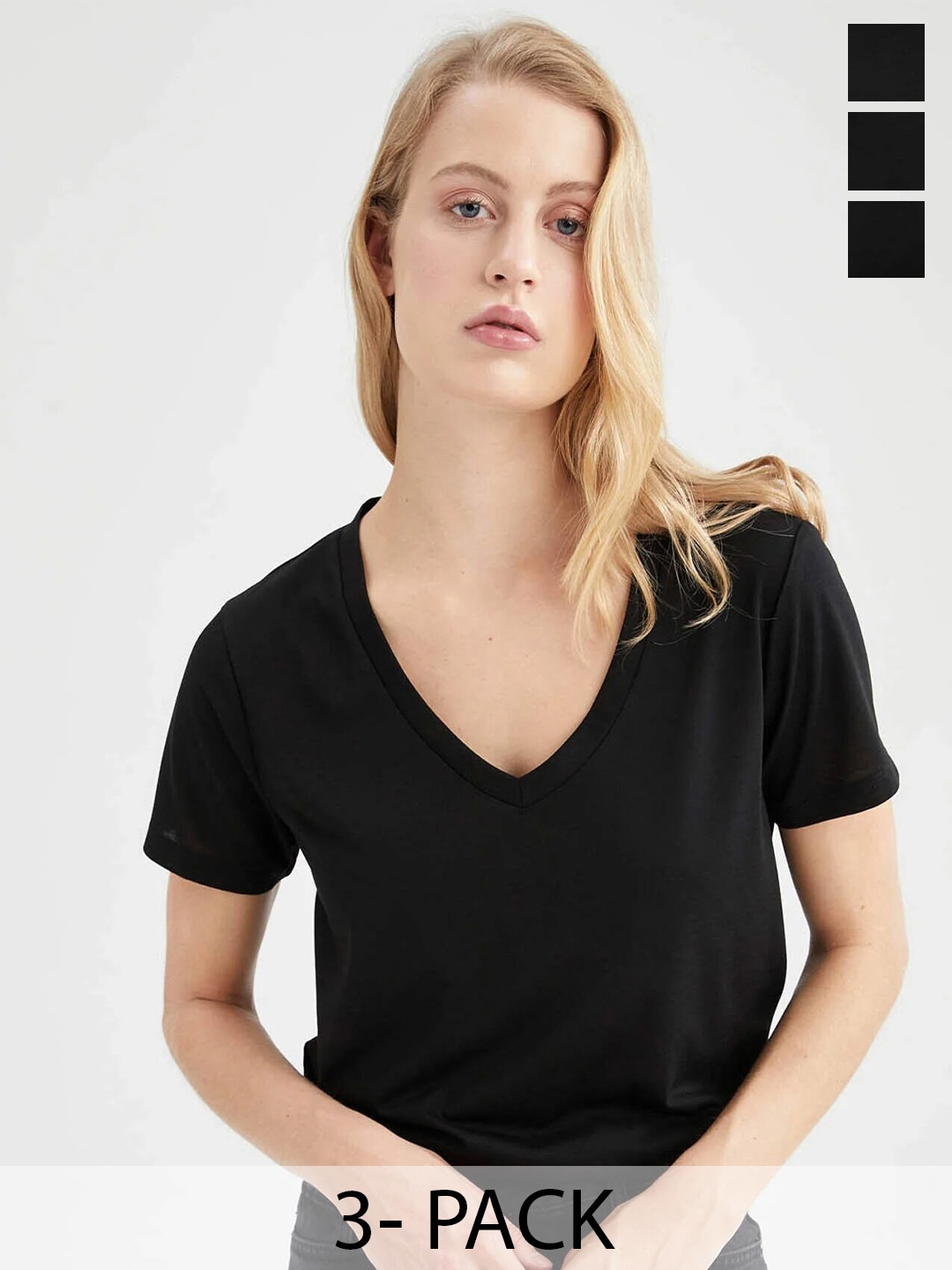 

COLOR CAPITAL Pack Of 3 V-Neck Short Sleeves Relaxed Fit T-shirts, Black