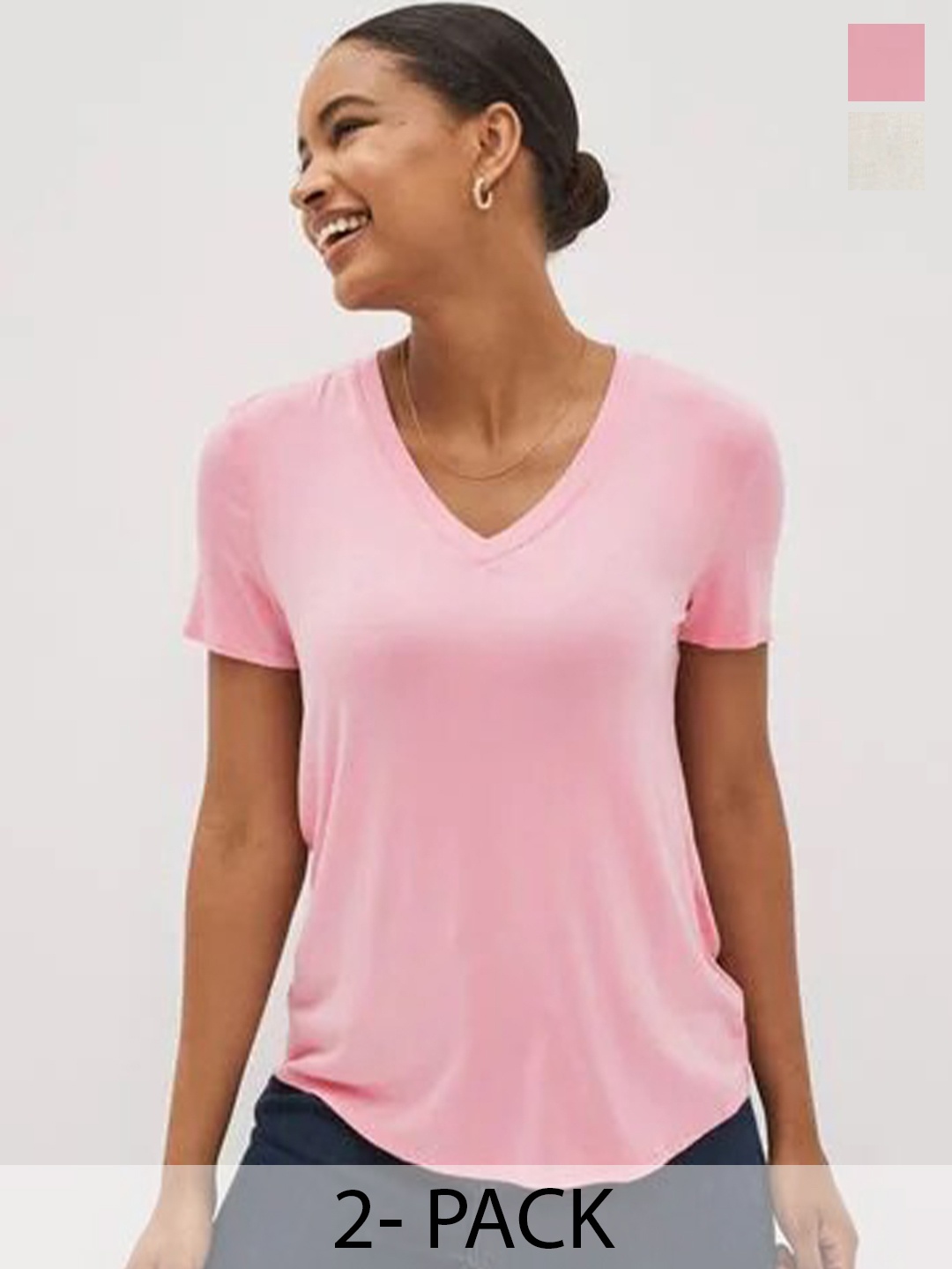 

COLOR CAPITAL Pack Of 2 V-Neck Relaxed Fit T-shirt, White
