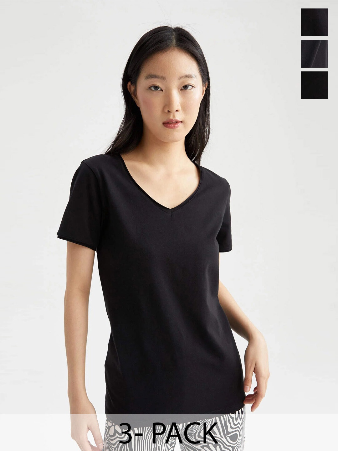 COLOR CAPITAL Pack Of 3 V-Neck T-Shirt, Black