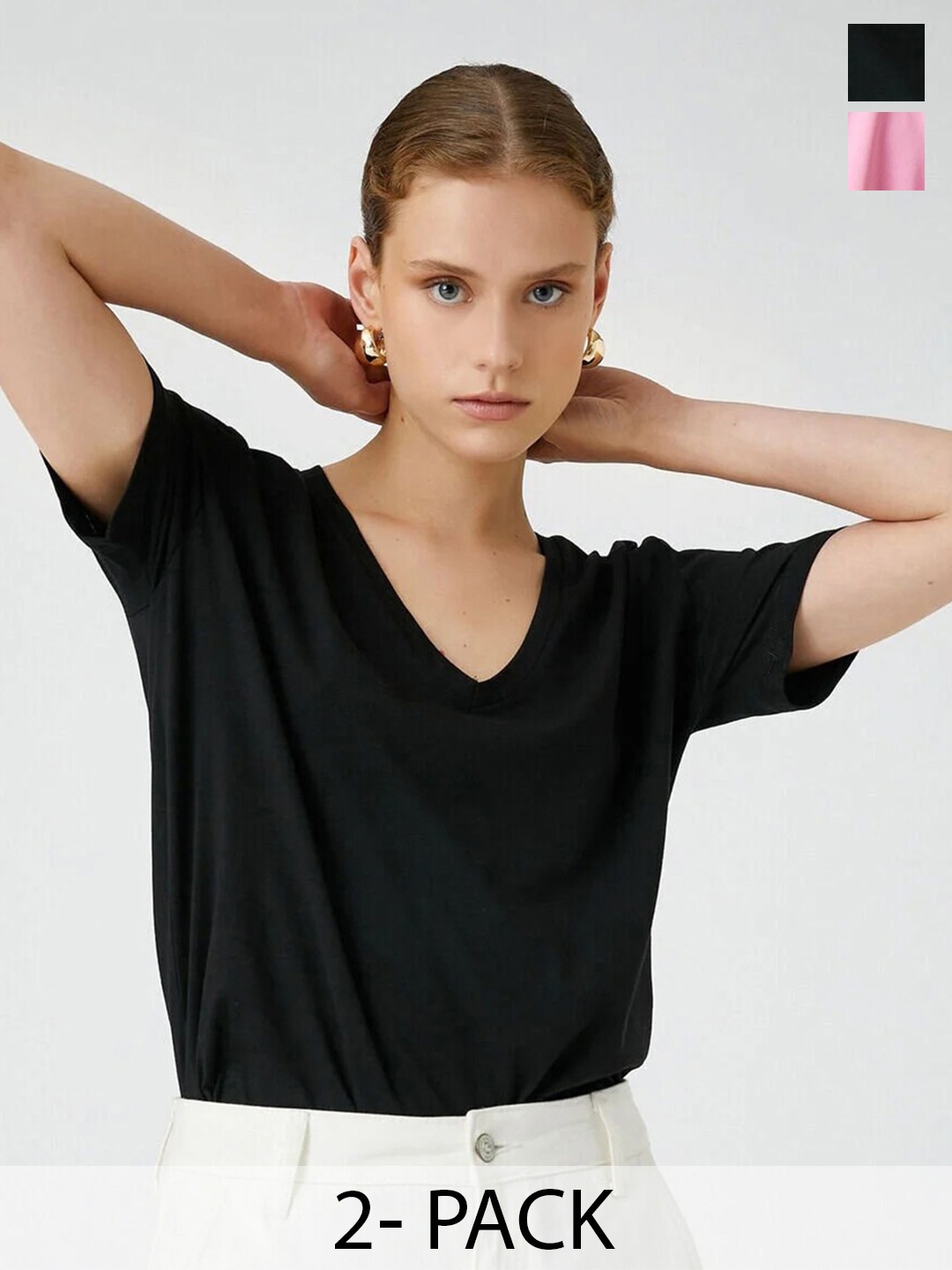COLOR CAPITAL Pack Of 2 V-Neck T-Shirt, Black