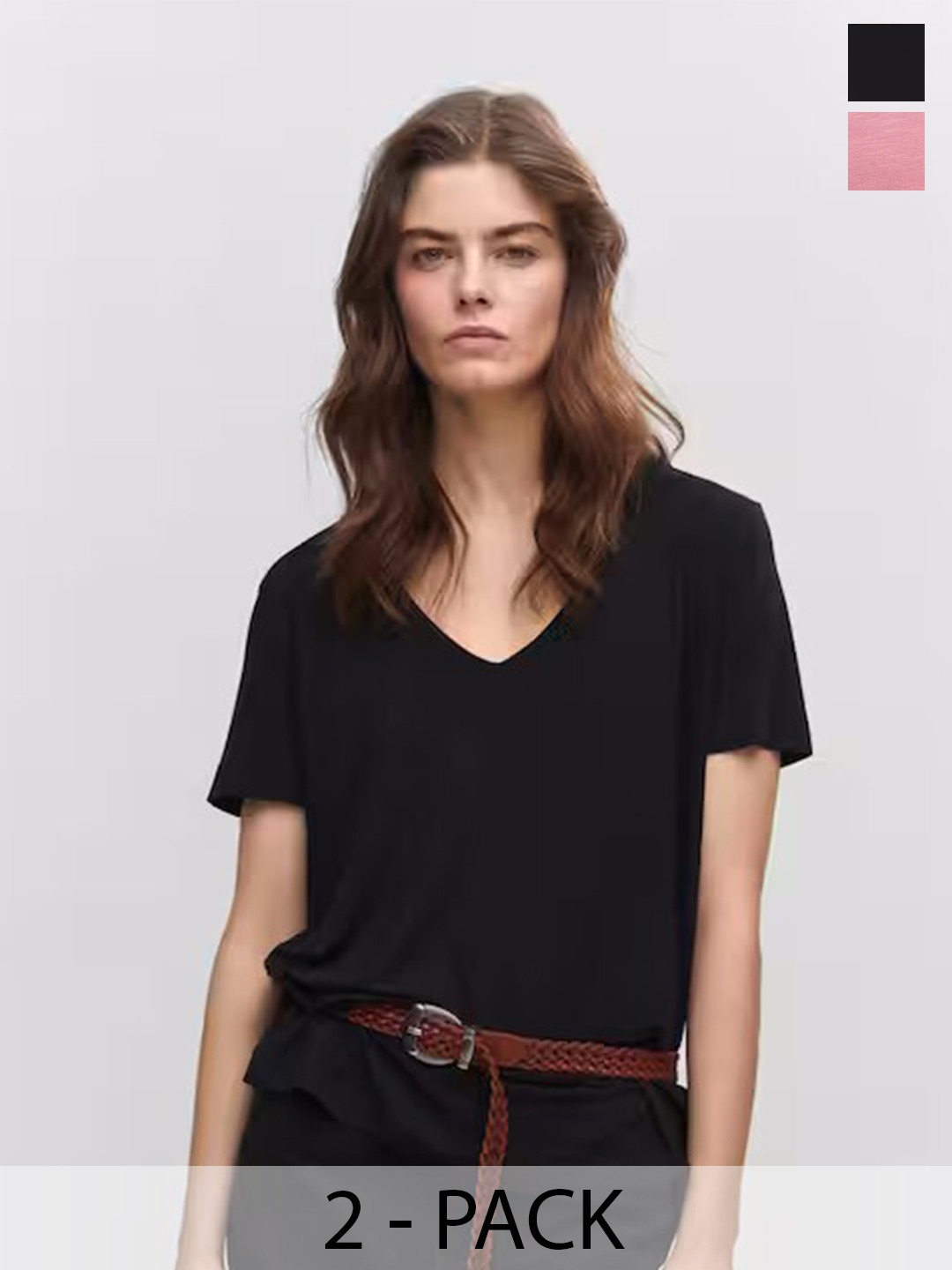 COLOR CAPITAL Pack Of 2 V-Neck Short Sleeves Relaxed Fit T-shirts, Black