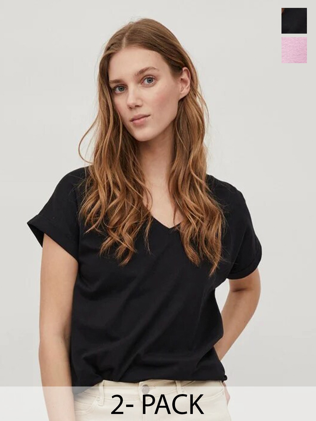 

COLOR CAPITAL Pack Of 2 V-Neck Short Sleeves Relaxed Fit T-shirts, Black
