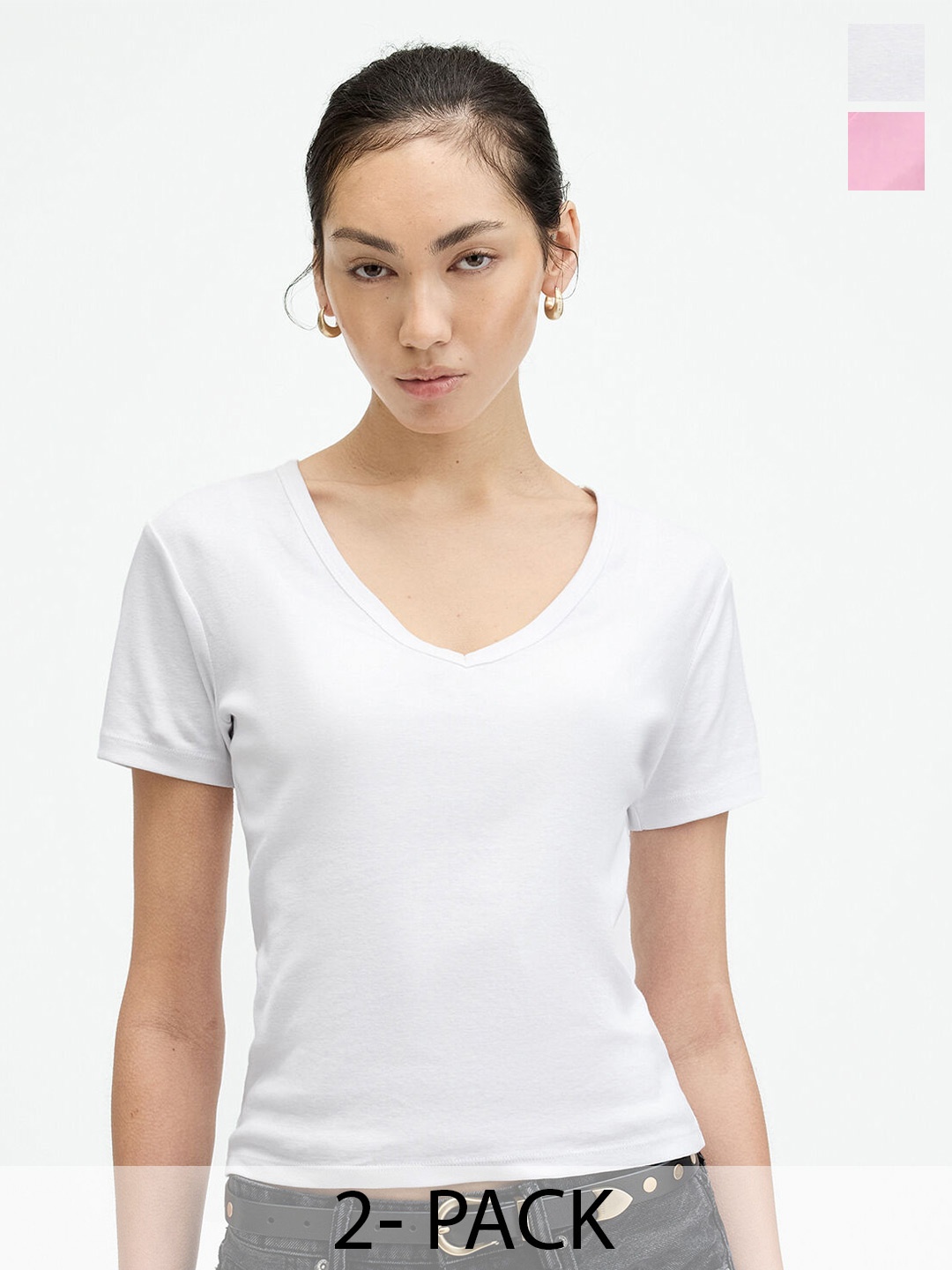 

COLOR CAPITAL Pack Of 2 V-Neck Relaxed Fit T-shirt, White