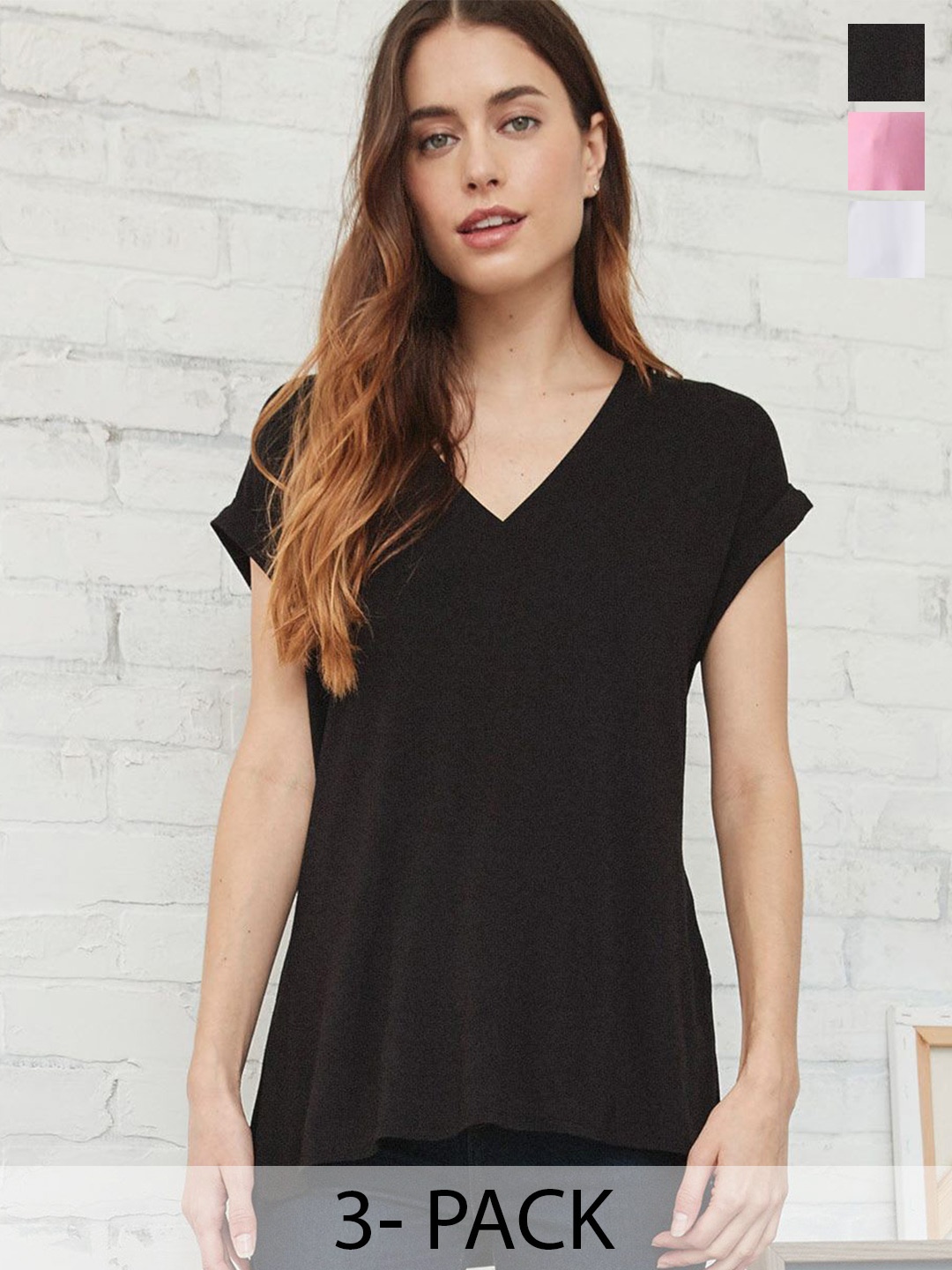

COLOR CAPITAL Pack Of 3 V-Neck Relaxed Fit T-shirt, Black