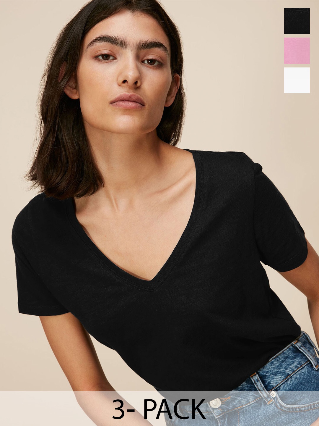

COLOR CAPITAL Pack Of 3 V-Neck Relaxed Fit T-shirt, Black
