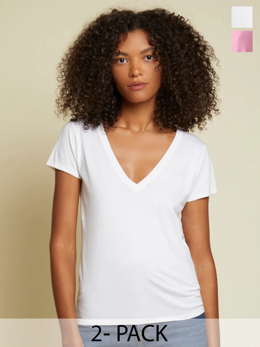 COLOR CAPITAL Pack Of 2 V-Neck T-Shirt, White