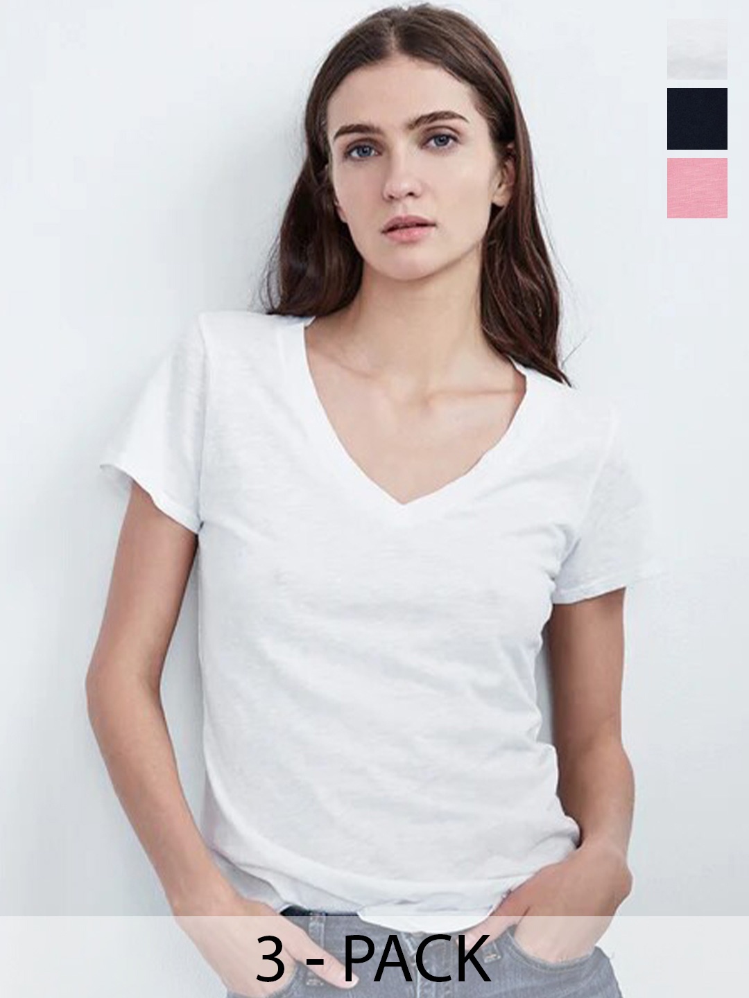 

COLOR CAPITAL Pack Of 3 V-Neck Relaxed Fit T-shirt, Black