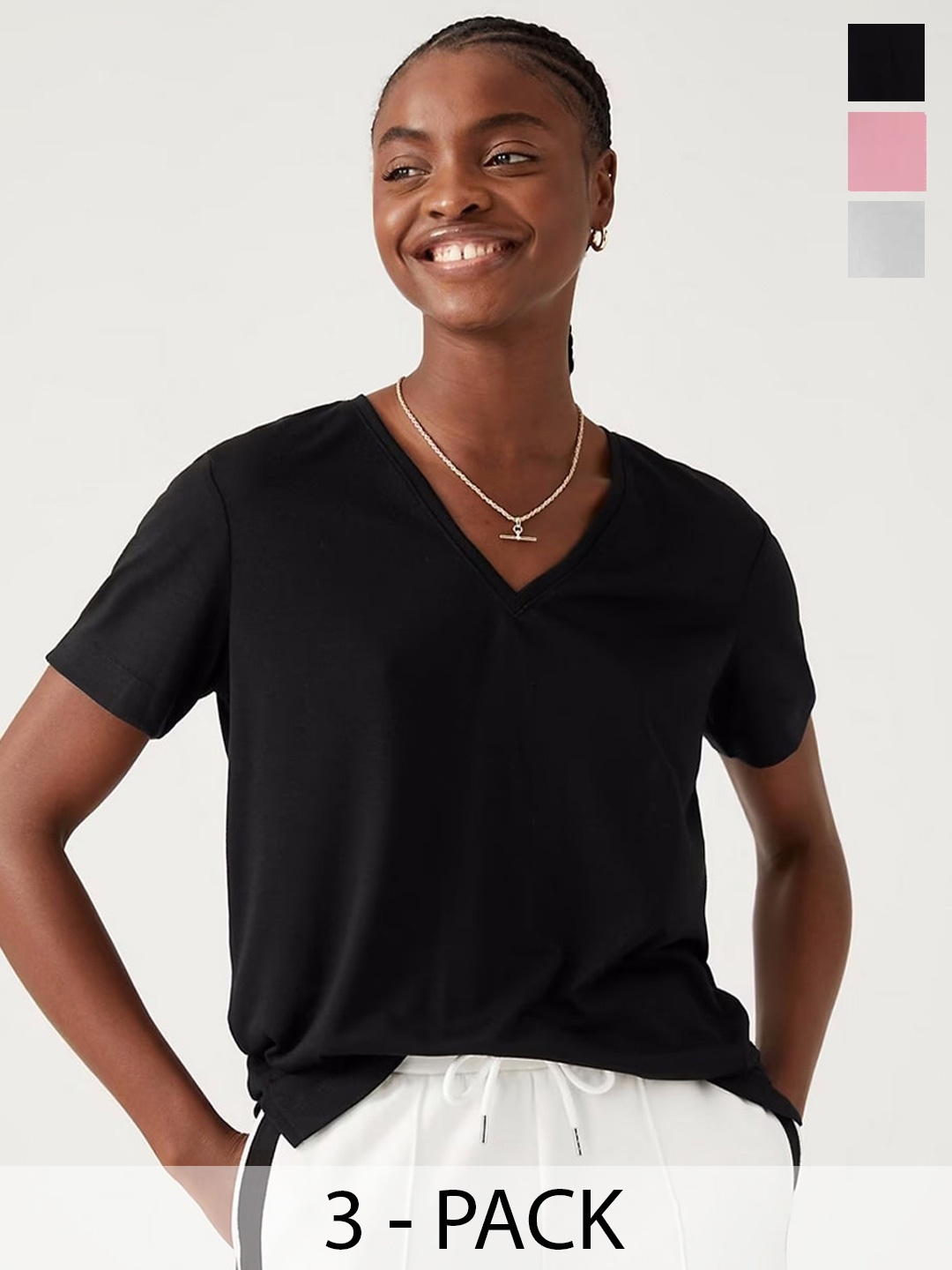 

COLOR CAPITAL Pack Of 3 V-Neck Relaxed Fit T-shirt, Black
