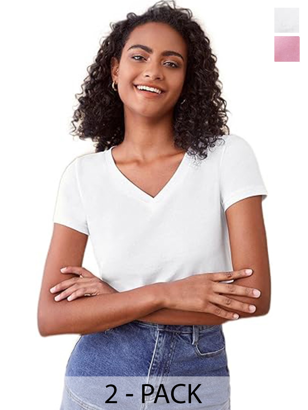 

COLOR CAPITAL Pack Of 2 V-Neck Relaxed Fit T-shirt, White