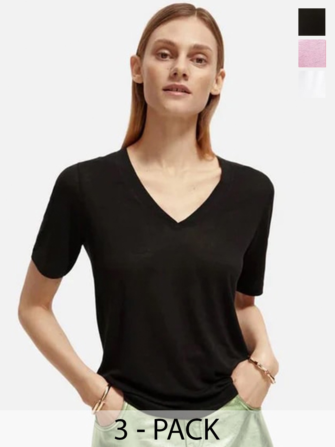 

COLOR CAPITAL Pack Of 3 V-Neck Relaxed Fit T-shirt, Black