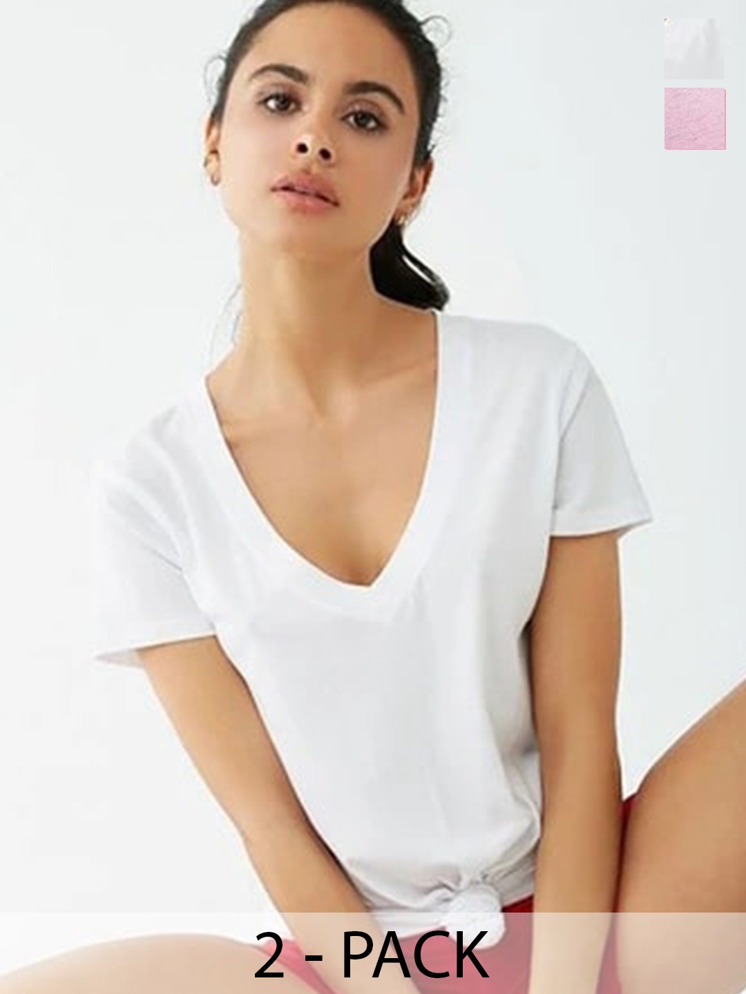 

COLOR CAPITAL Pack Of 2 V-Neck Relaxed Fit T-shirt, White