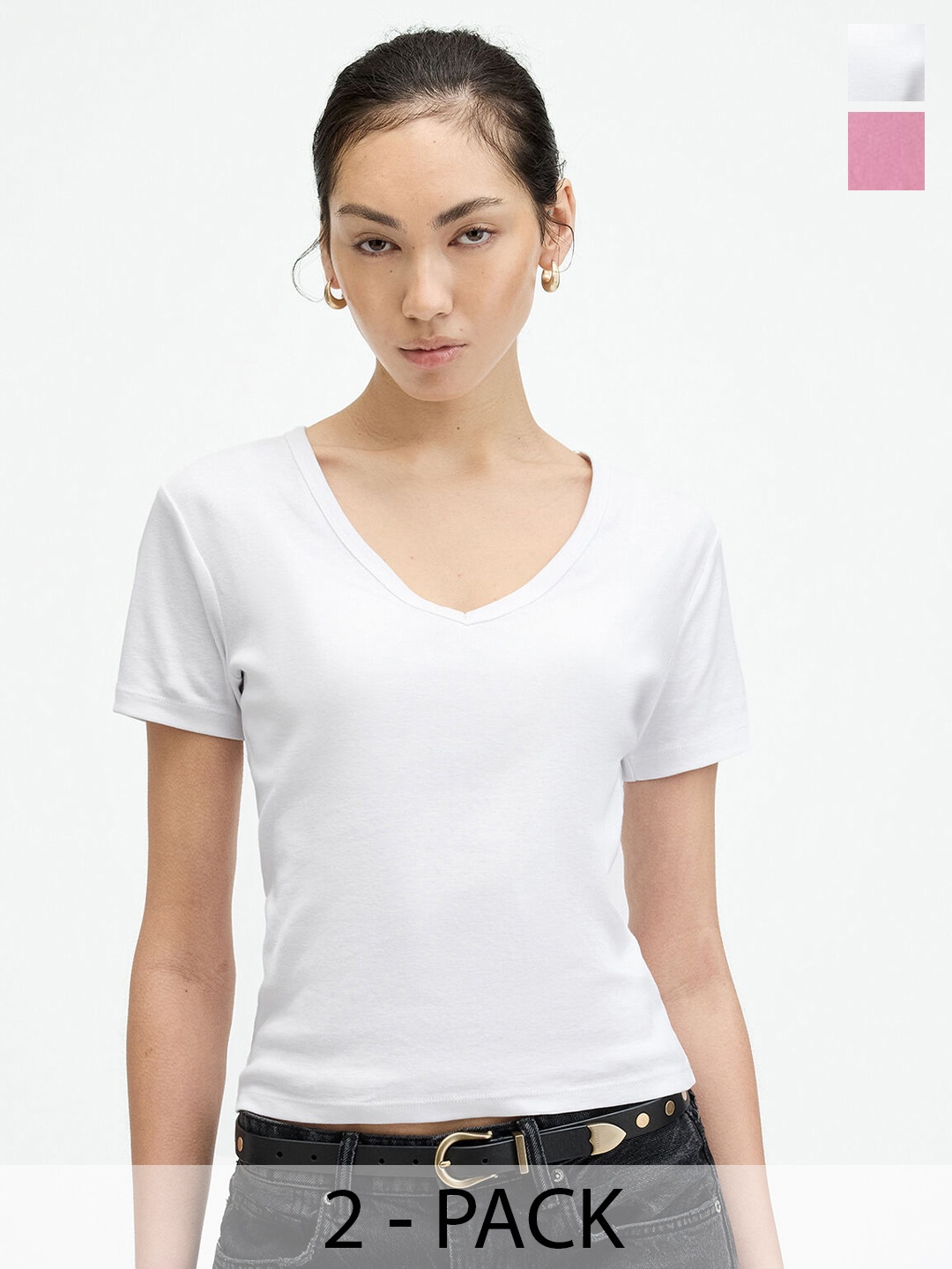 

COLOR CAPITAL Pack Of 2 V-Neck Relaxed Fit T-shirts, White