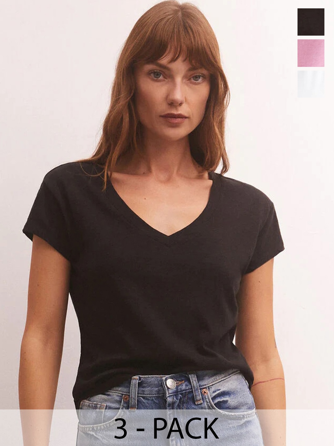 

COLOR CAPITAL Pack Of 3 V-Neck Relaxed Fit T-shirt, Black