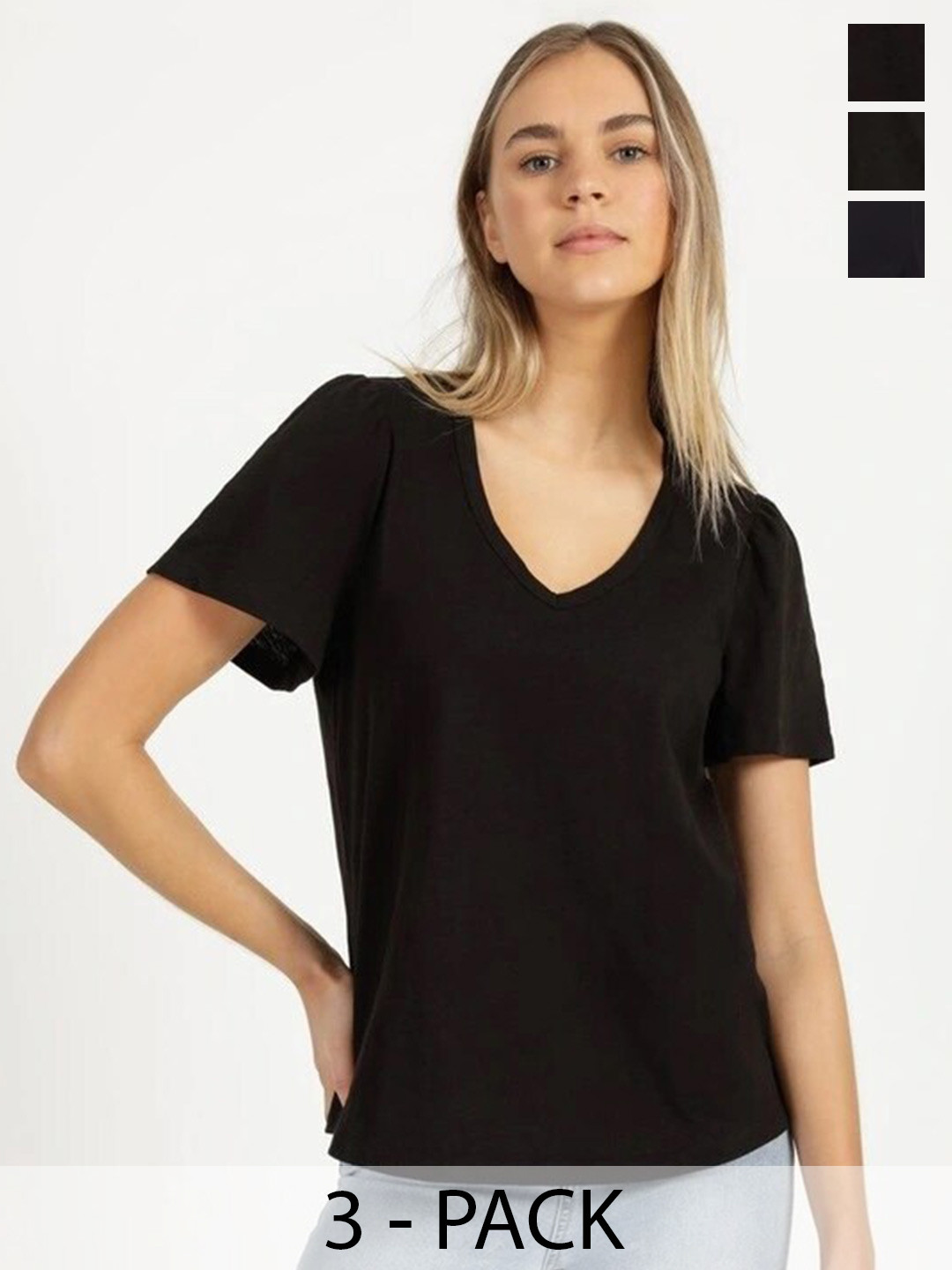 

COLOR CAPITAL Pack Of 3 V-Neck Relaxed Fit T-shirt, Black