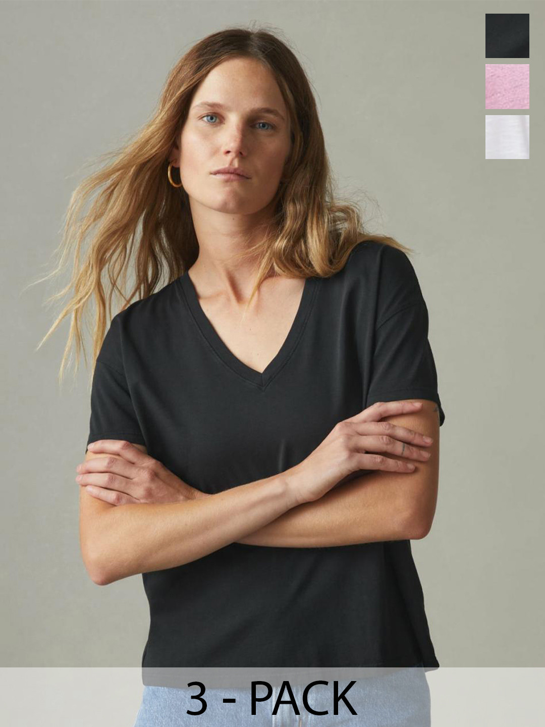 

COLOR CAPITAL Pack Of 3 V-Neck Relaxed Fit T-shirts, Black