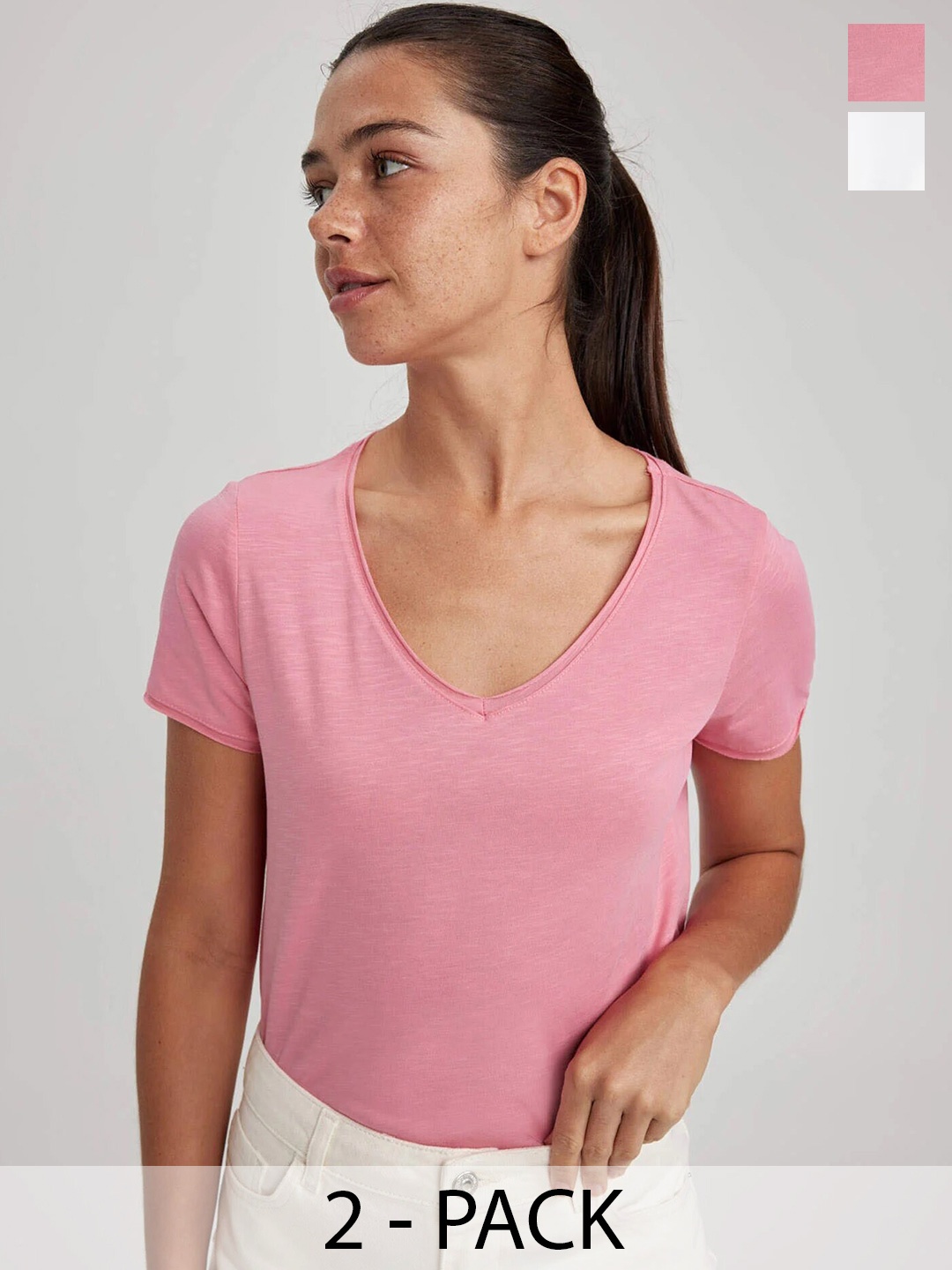 COLOR CAPITAL Pack Of 2 V-Neck Relaxed Fit T-shirt, White
