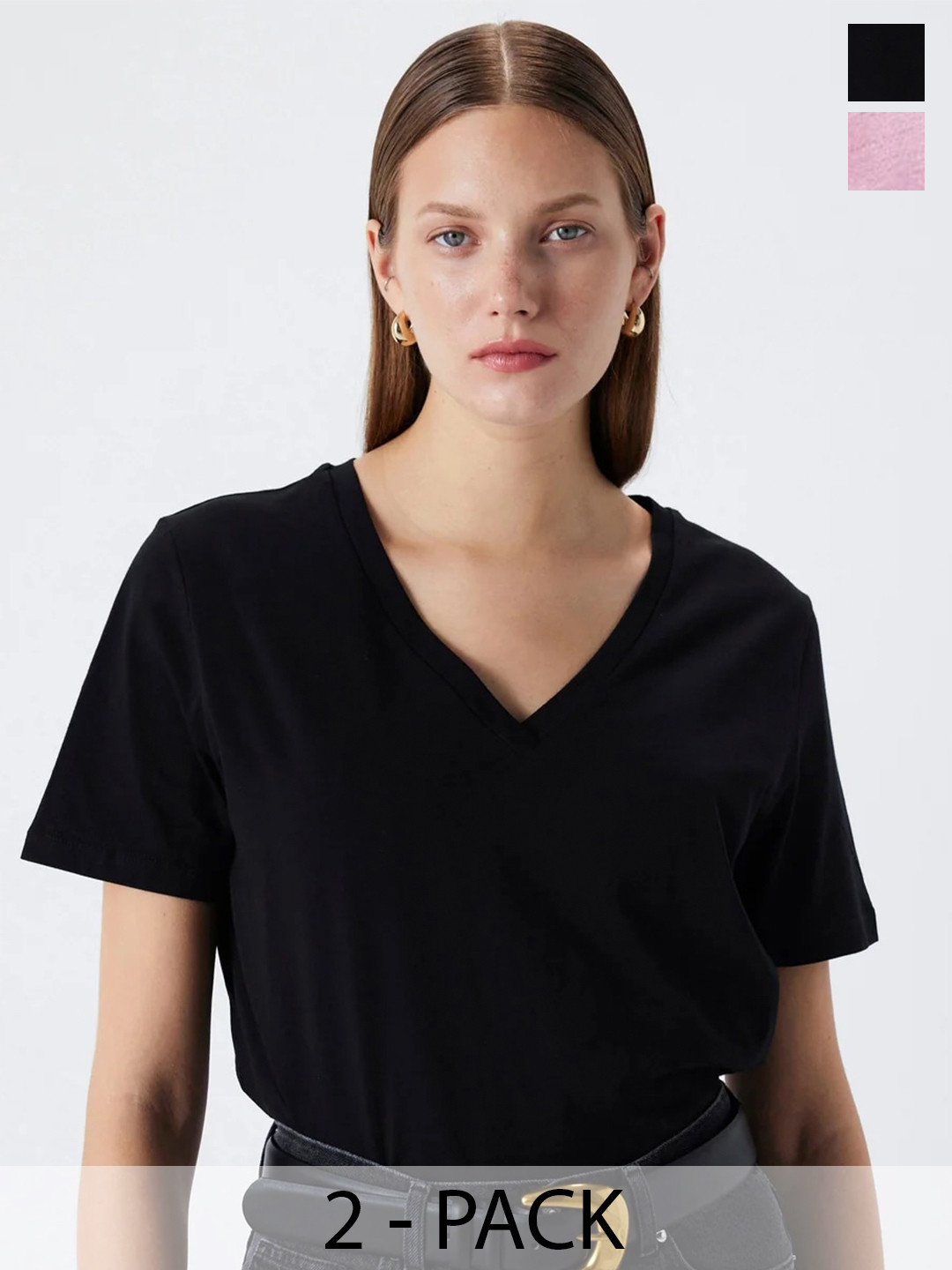 

COLOR CAPITAL Pack Of 2 V-Neck Relaxed Fit T-shirts, Black