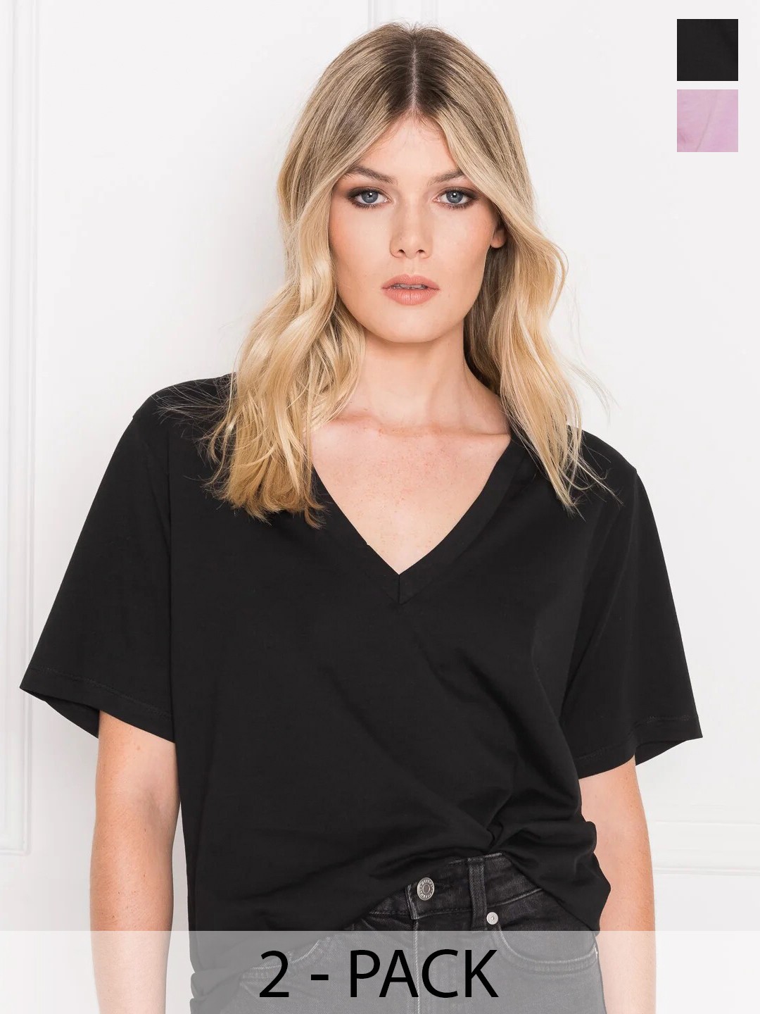 COLOR CAPITAL Pack Of 2 V-Neck Relaxed Fit T-shirt, Black