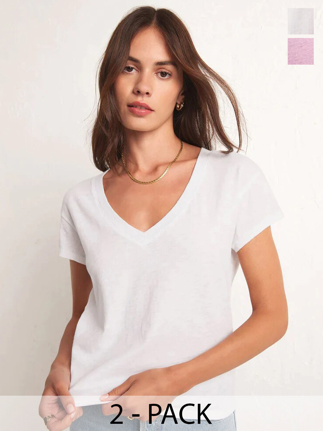 

COLOR CAPITAL Pack Of 2 V-Neck Relaxed Fit T-shirt, White
