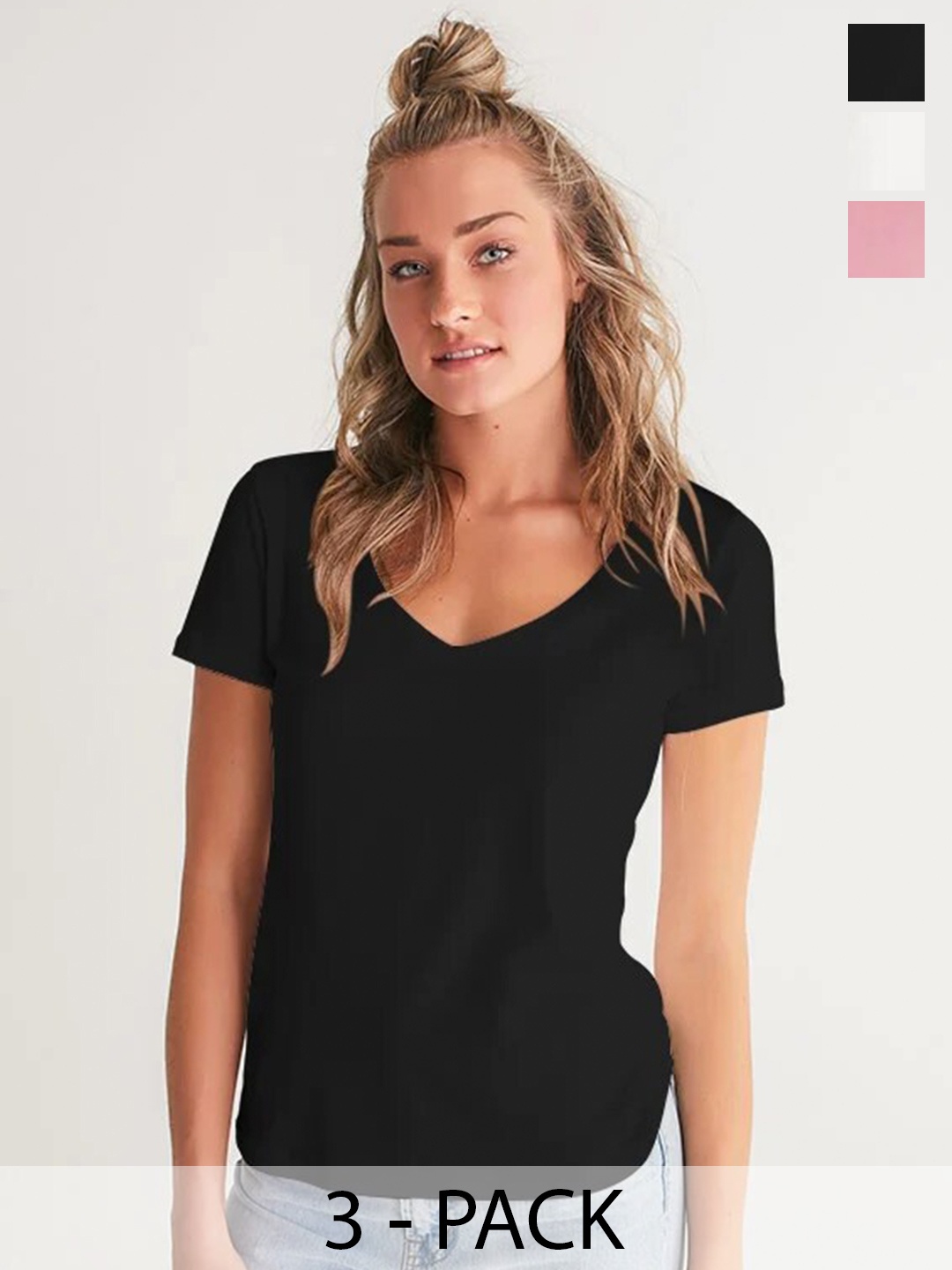 

COLOR CAPITAL Pack Of 3 V-Neck Relaxed Fit T-shirt, Black