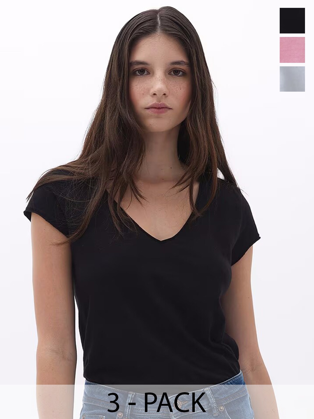 

COLOR CAPITAL Pack Of 3 V-Neck Relaxed Fit T-shirt, Black