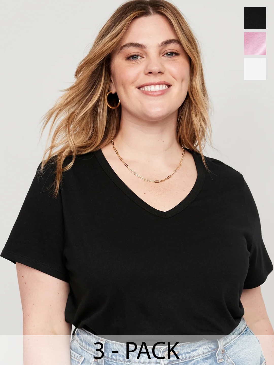 COLOR CAPITAL Pack Of 3 V-Neck T-Shirt, Black