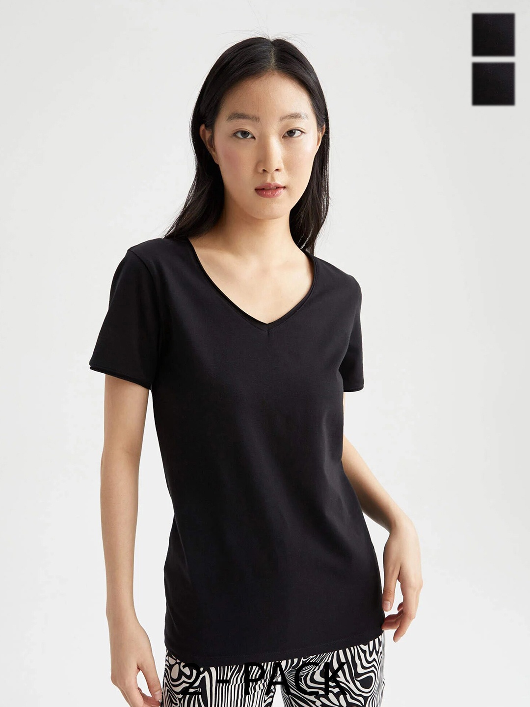 COLOR CAPITAL Pack Of 2 V-Neck Relaxed Fit T-shirts, Black