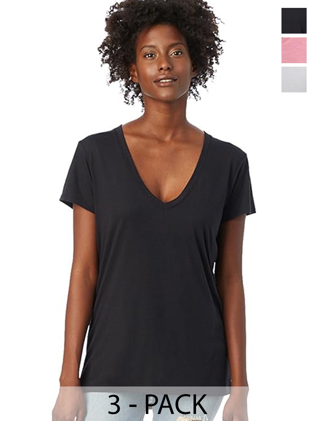 

COLOR CAPITAL Pack Of 3 V-Neck Relaxed Fit T-shirts, Black