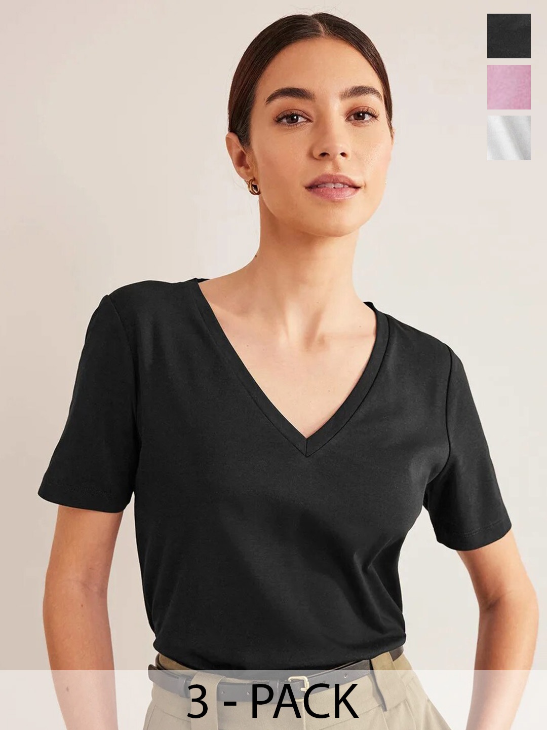 

COLOR CAPITAL Pack Of 3 V-Neck Relaxed Fit T-shirt, Black