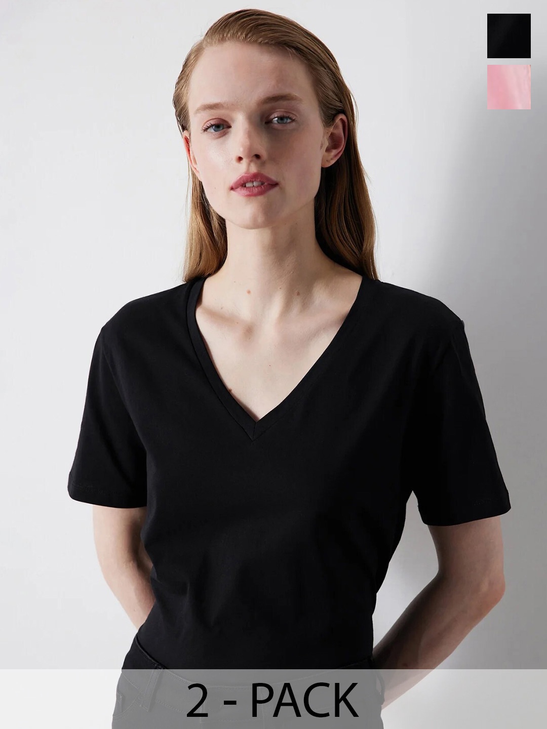 COLOR CAPITAL Pack Of 2 V-Neck Relaxed Fit T-shirt, Black