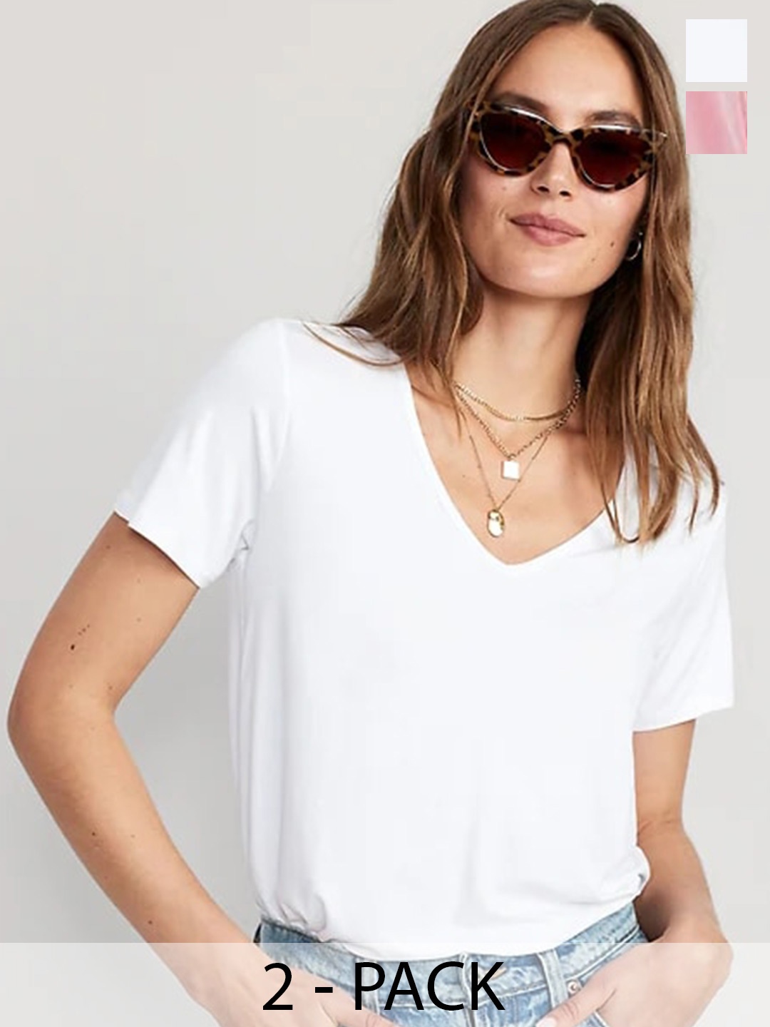 

COLOR CAPITAL Pack Of 2 V-Neck Short Sleeves Relaxed Fit T-shirts, White