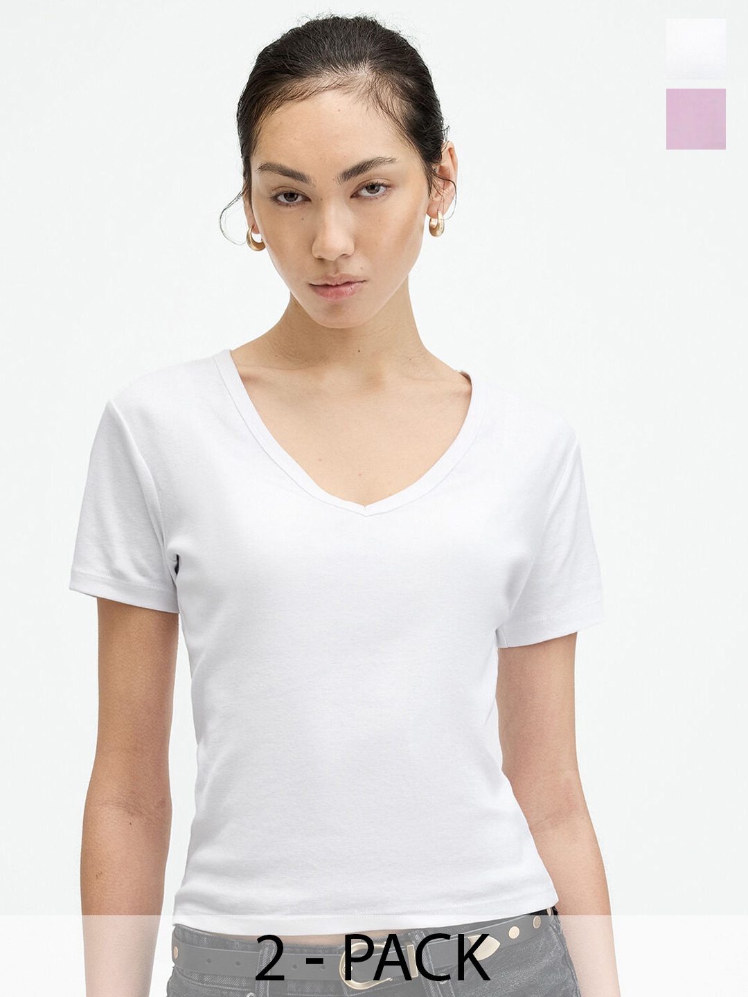 

COLOR CAPITAL Pack Of 2 V-Neck Short Sleeves Relaxed Fit T-shirts, White