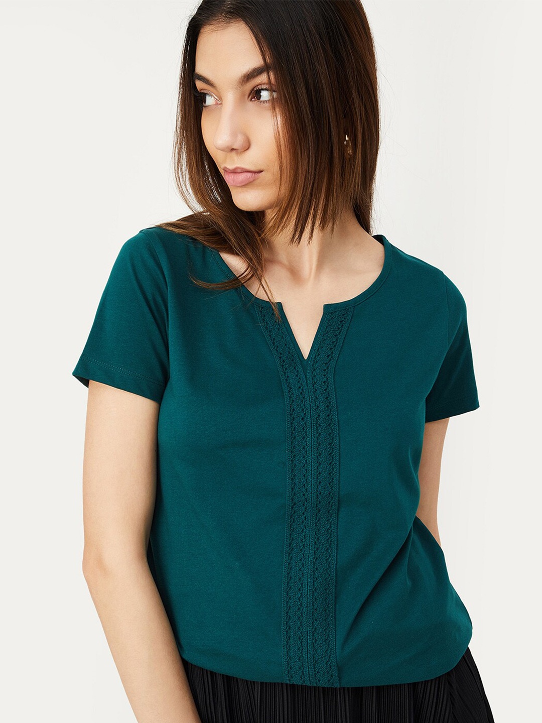 

max Cotton Round Neck Top, Green