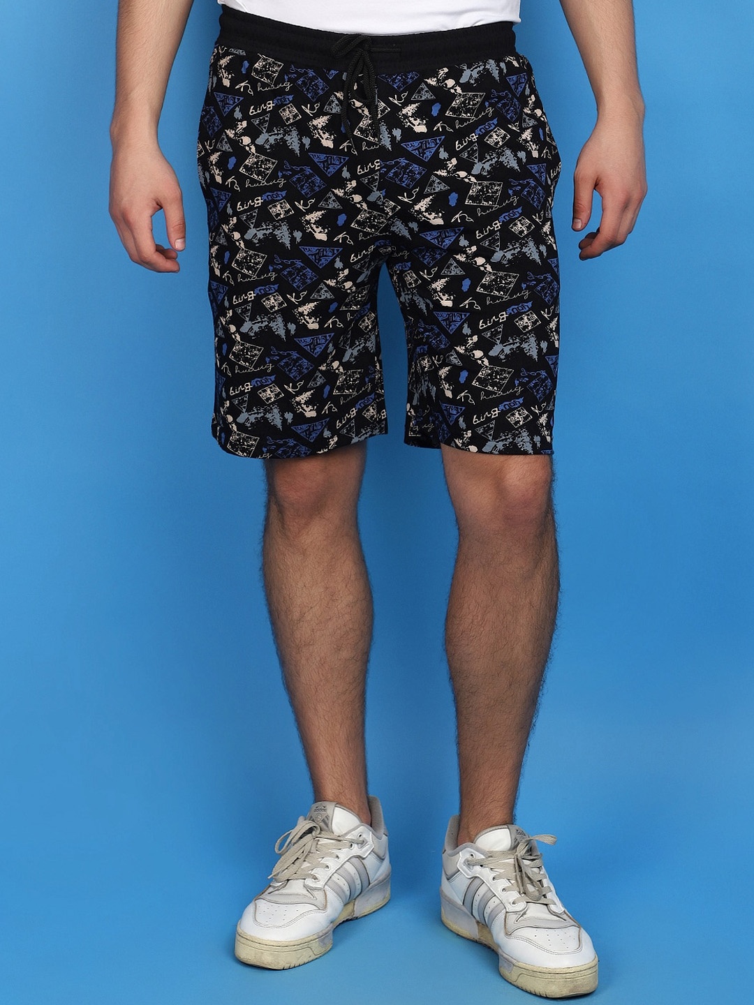 

V-Mart Men Abstract Printed Cotton Shorts, Black