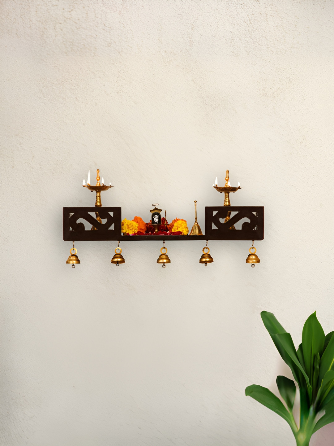 

UMAI Black & Yellow Textured Wooden Pooja Shelves