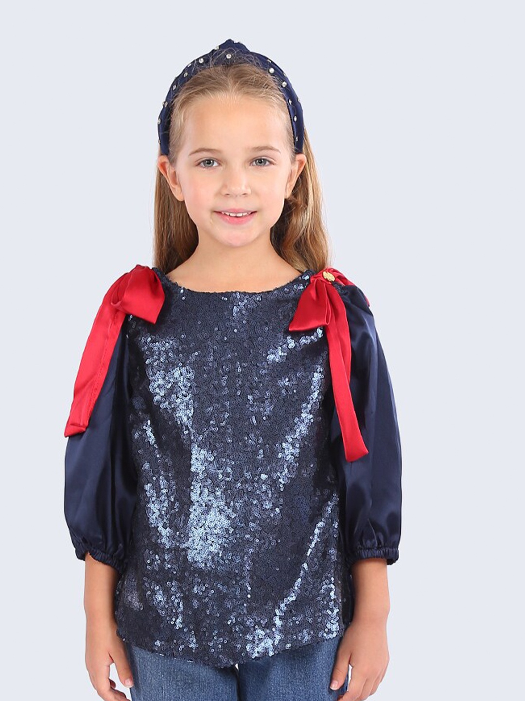 

One Friday Round Neck Sequins Top, Blue