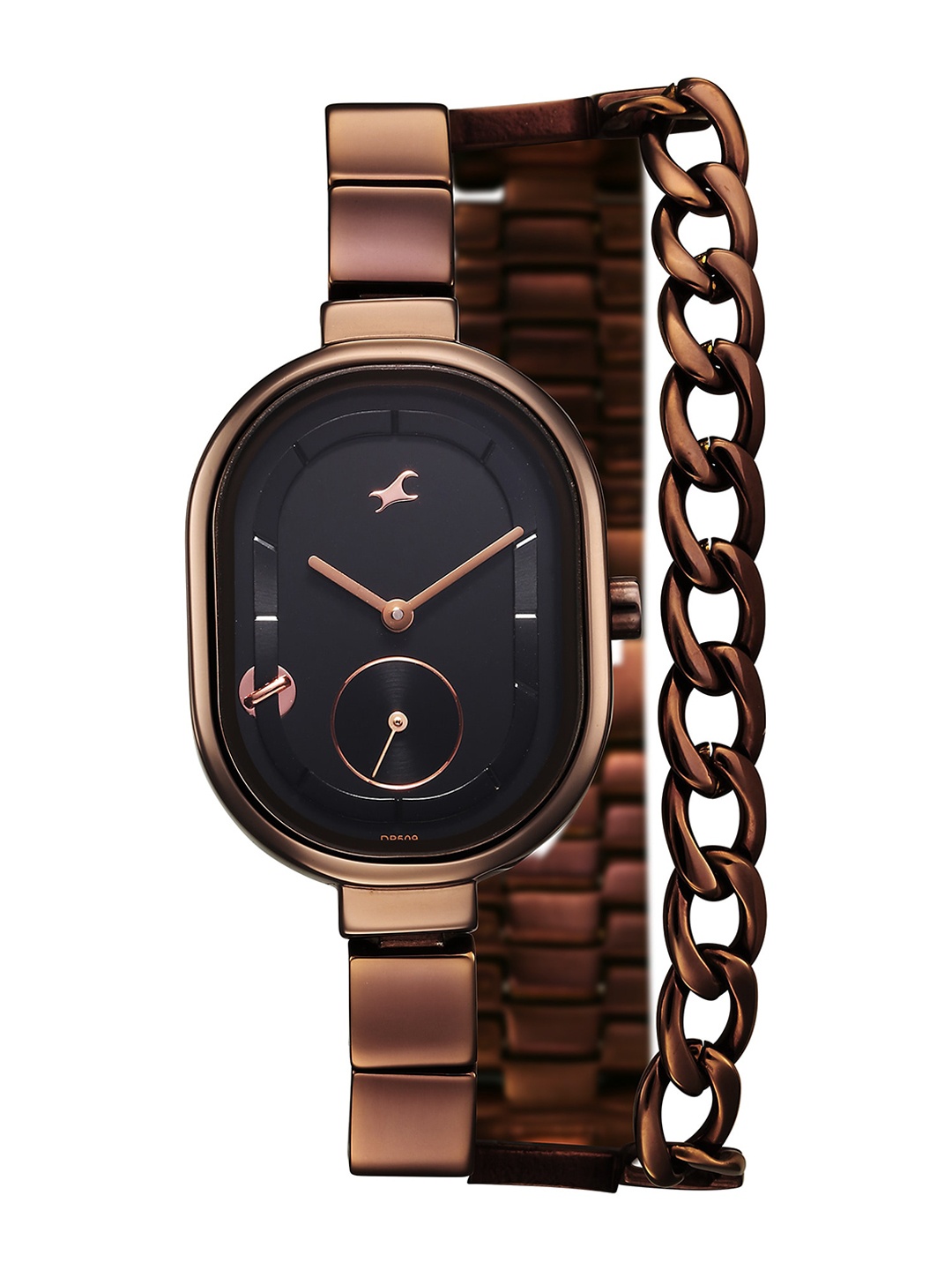 

Fastrack Women Patterned Stainless Steel Bracelet Style Straps Analogue Watch 6297QM01, Brown