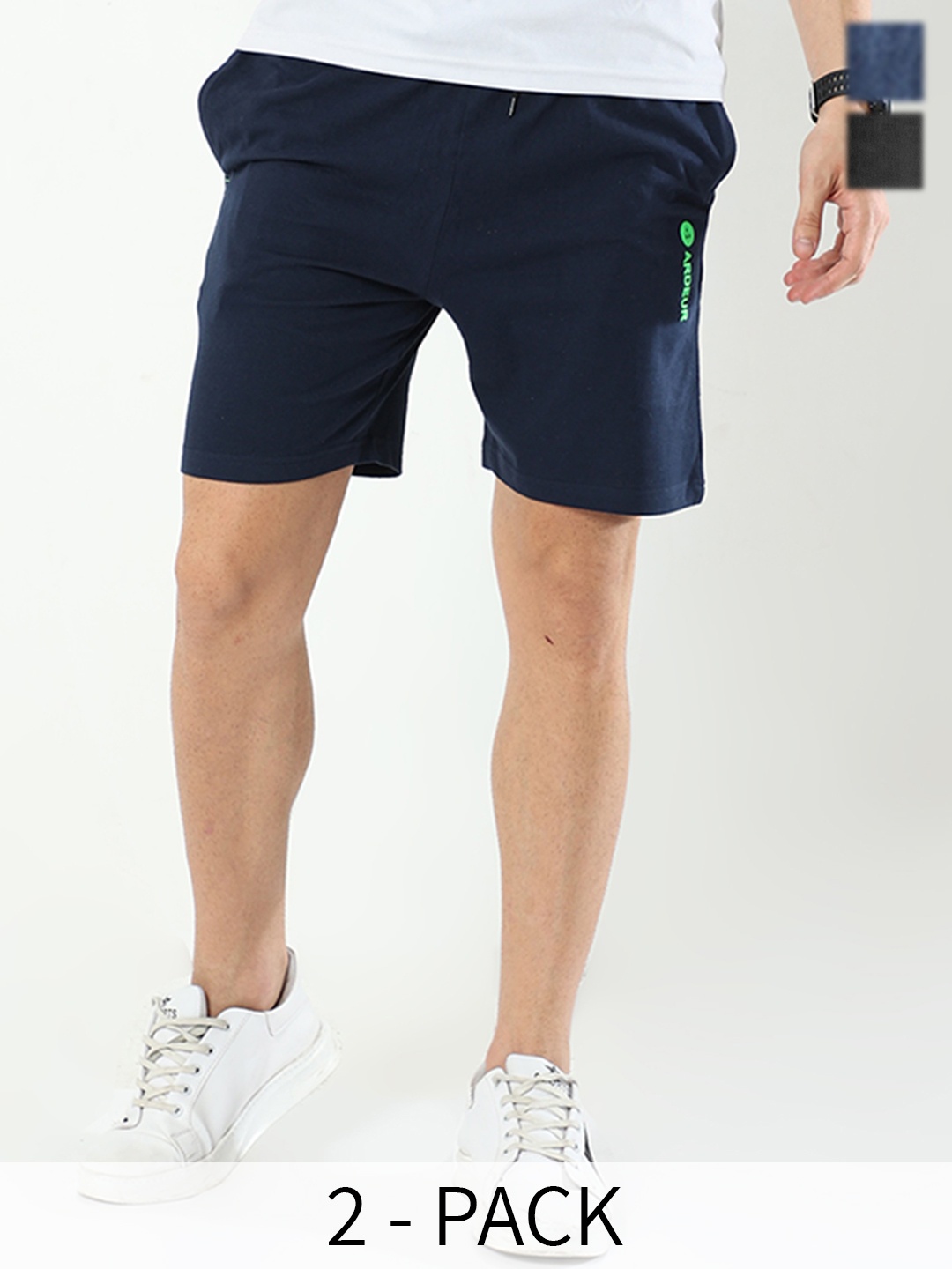 

ARDEUR Men Pack Of 2 Mid-Rise Cotton Sports Shorts, Charcoal