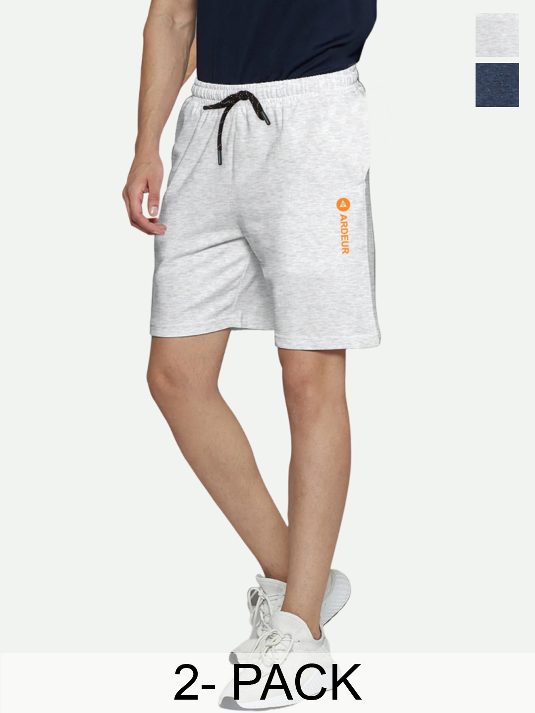 ARDEUR Pack Of 2 Mid Rise Cotton Sports Shorts, White
