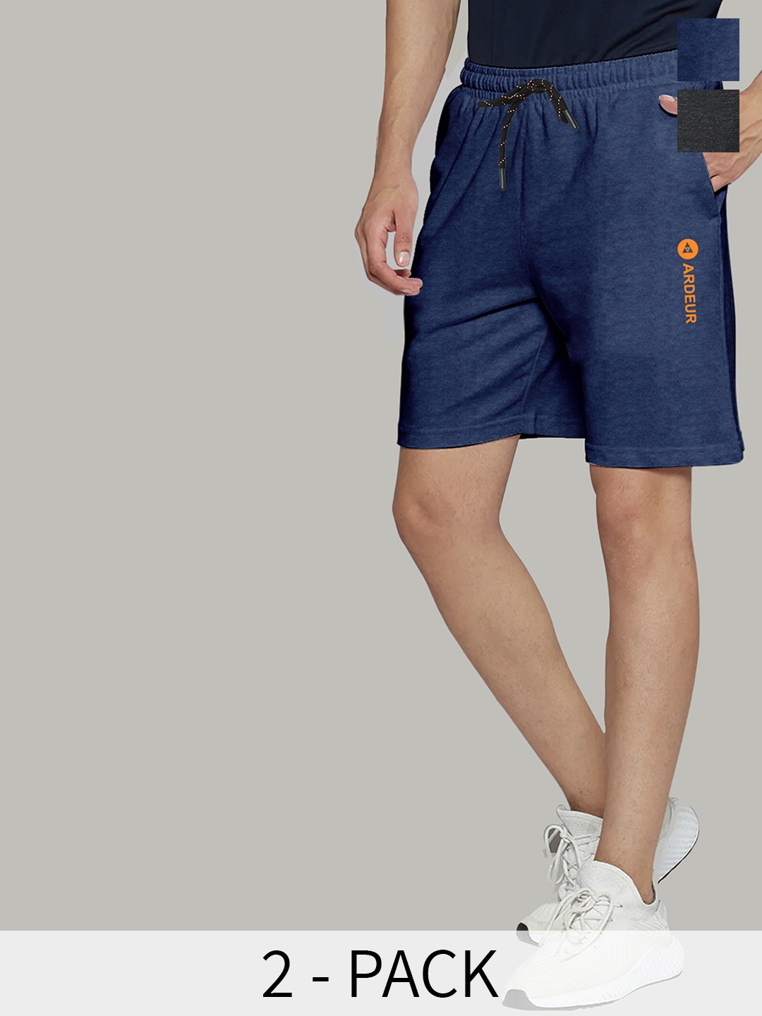 

ARDEUR Men Pack Of 2 Training or Gym Cotton Sports Shorts, Navy blue