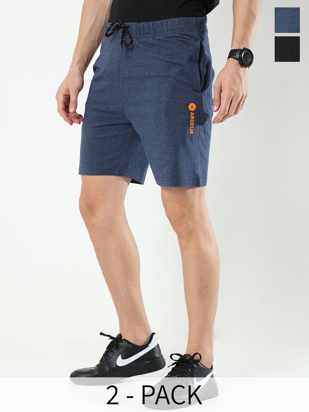 

ARDEUR Men Pack Of 2 Mid-Rise Cotton Sports Shorts, Blue