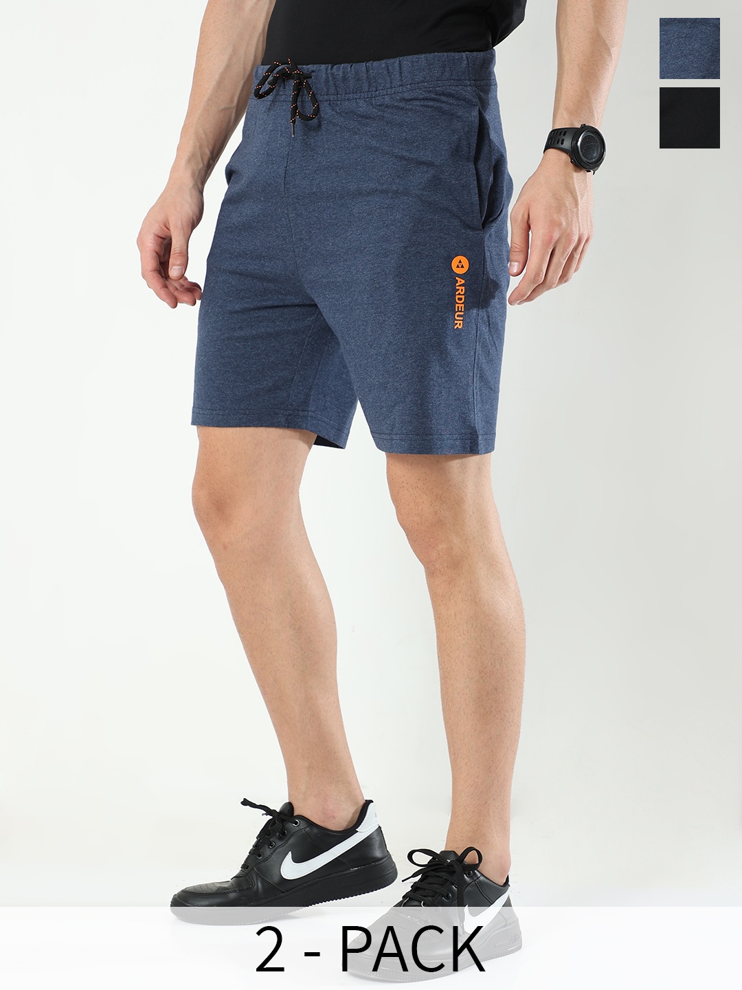 

ARDEUR Men Pack Of 2 Mid-Rise Cotton Sports Shorts, Blue