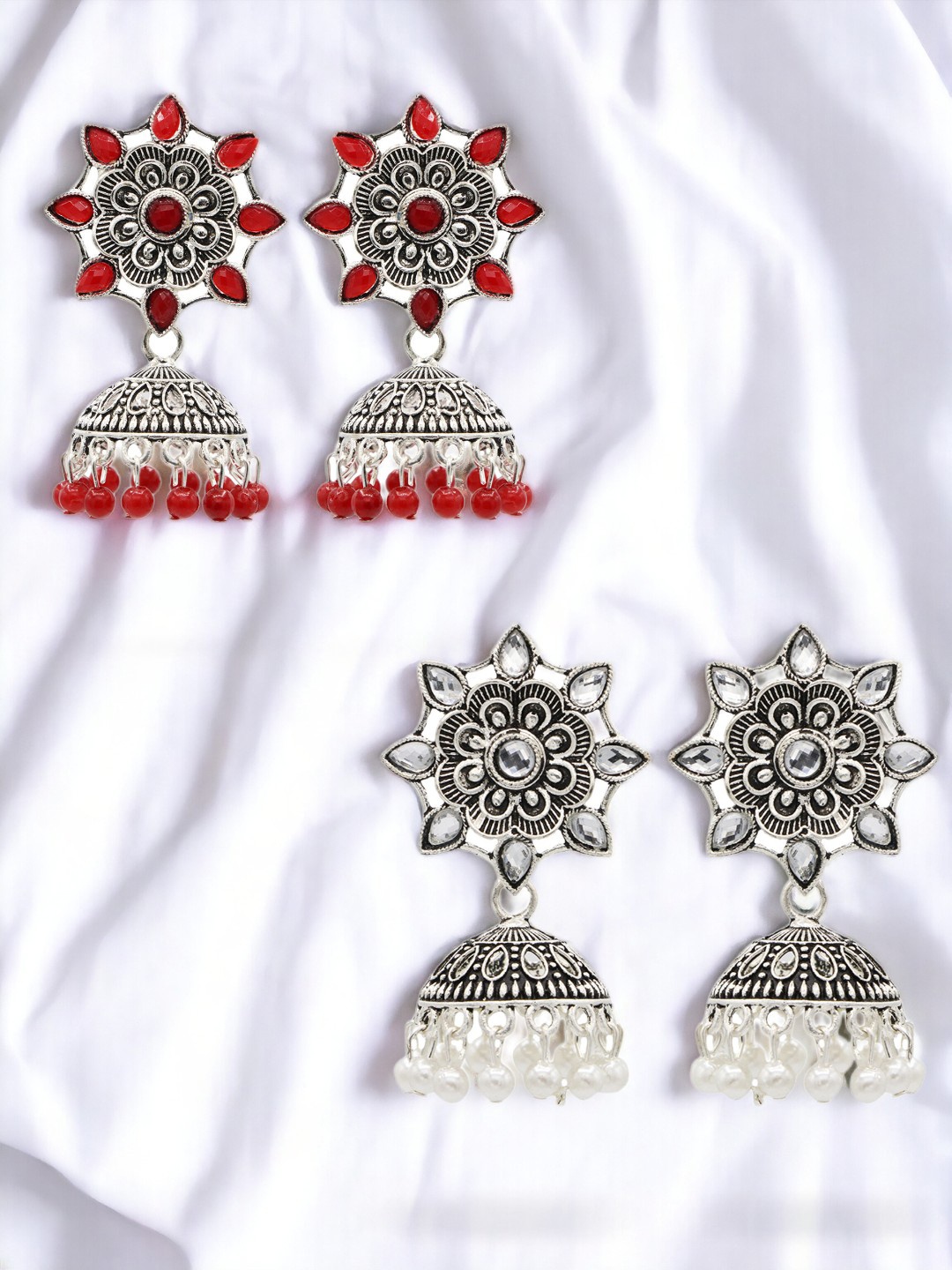 

ASMITTA JEWELLERY Set Of 2 Silver-Plated Dome Shaped Jhumkas