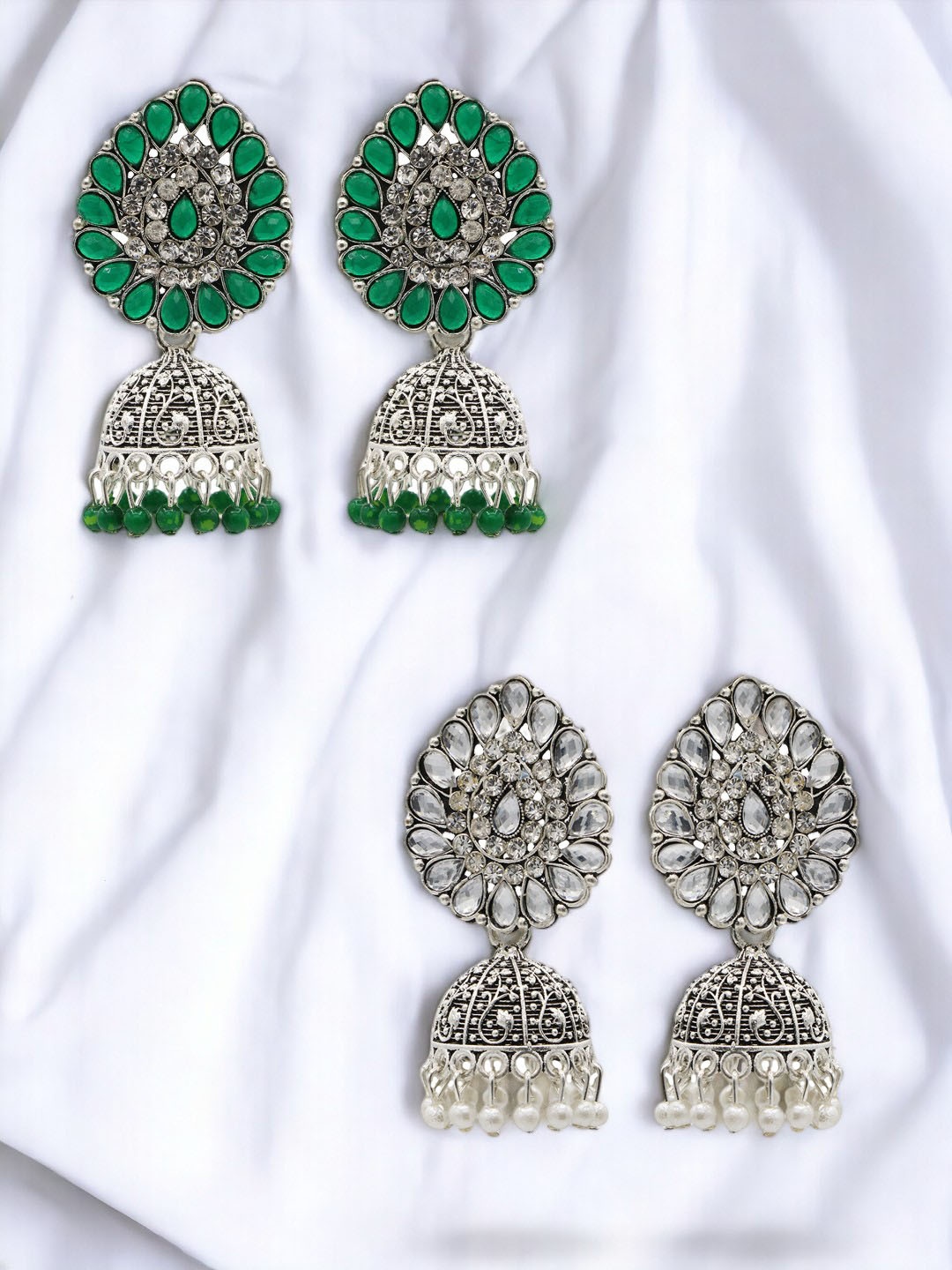 

ASMITTA JEWELLERY Set Of 2 Silver-Plated Dome Shaped Jhumkas