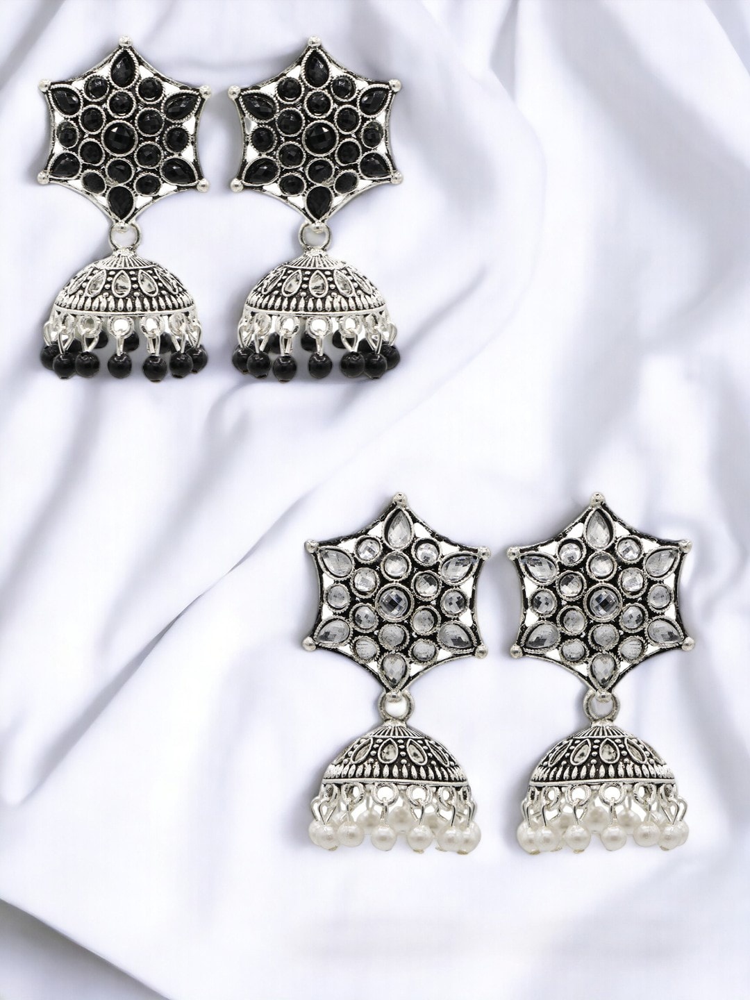 

ASMITTA JEWELLERY Set Of 2 Silver-Plated Dome Shaped Jhumkas