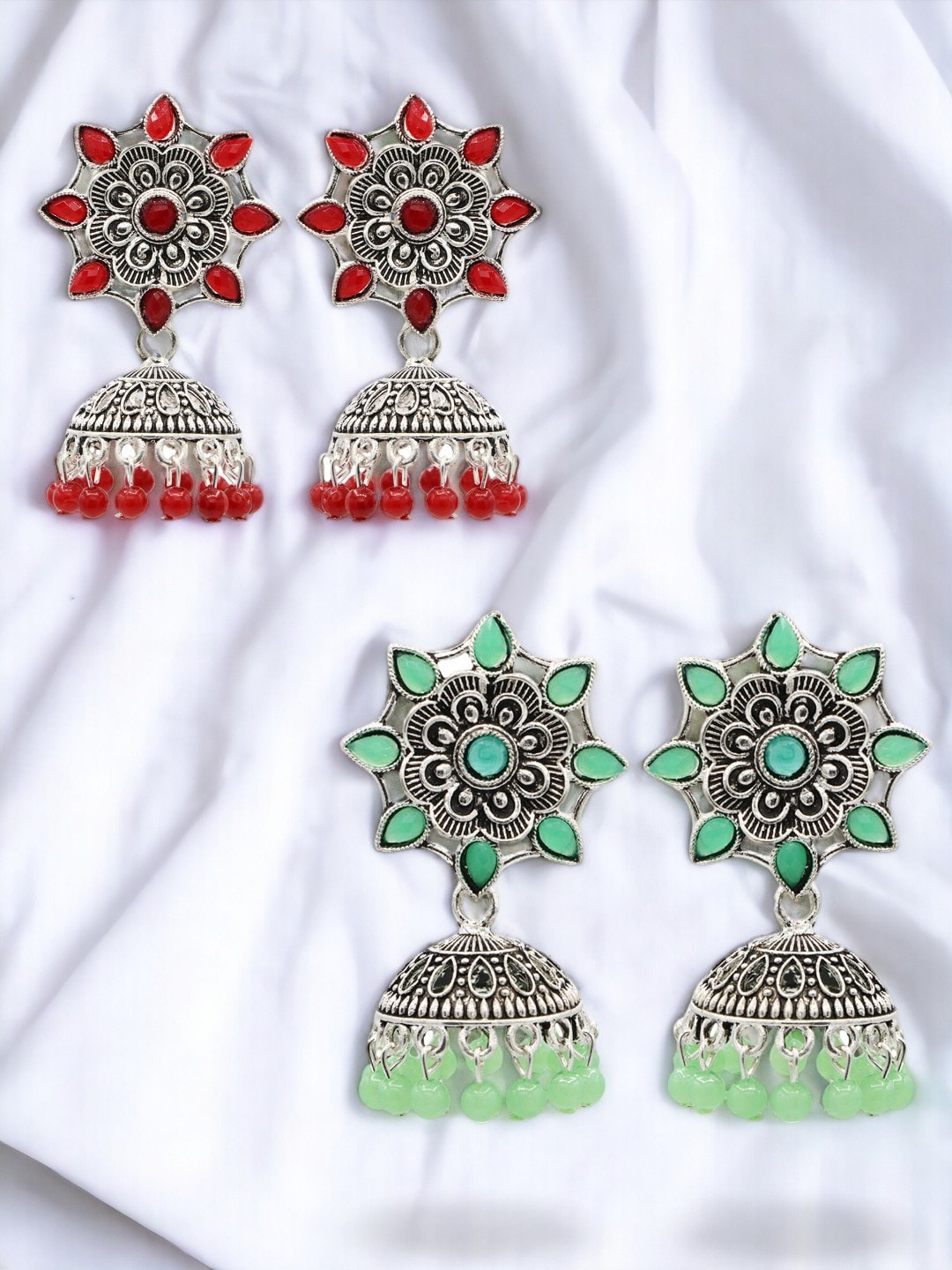 

ASMITTA JEWELLERY Set Of 2 Silver-Plated Dome Shaped Jhumkas