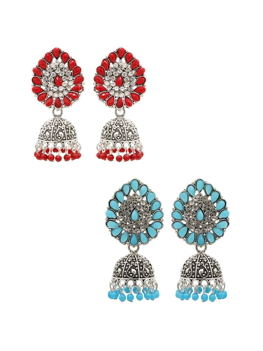 

ASMITTA JEWELLERY Set Of 2 Silver-Plated Dome Shaped Jhumkas